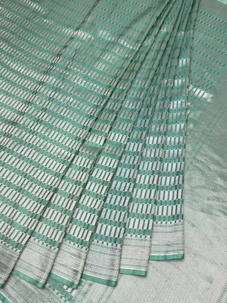 Ethereal Sea Green Geometric Mashru Silk Saree