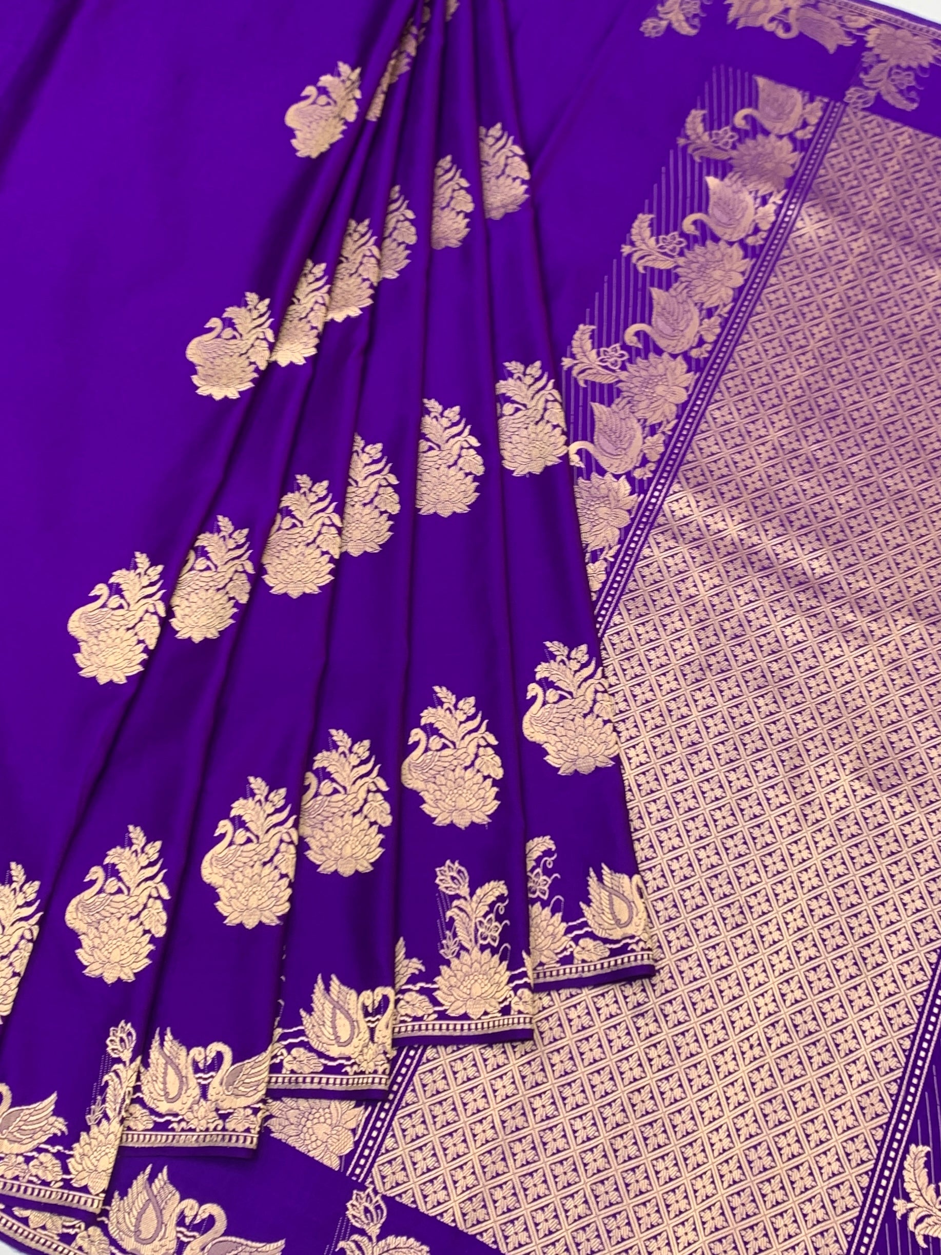 Royal Purple Mashru Silk Saree with Traditional Swan Zari Border