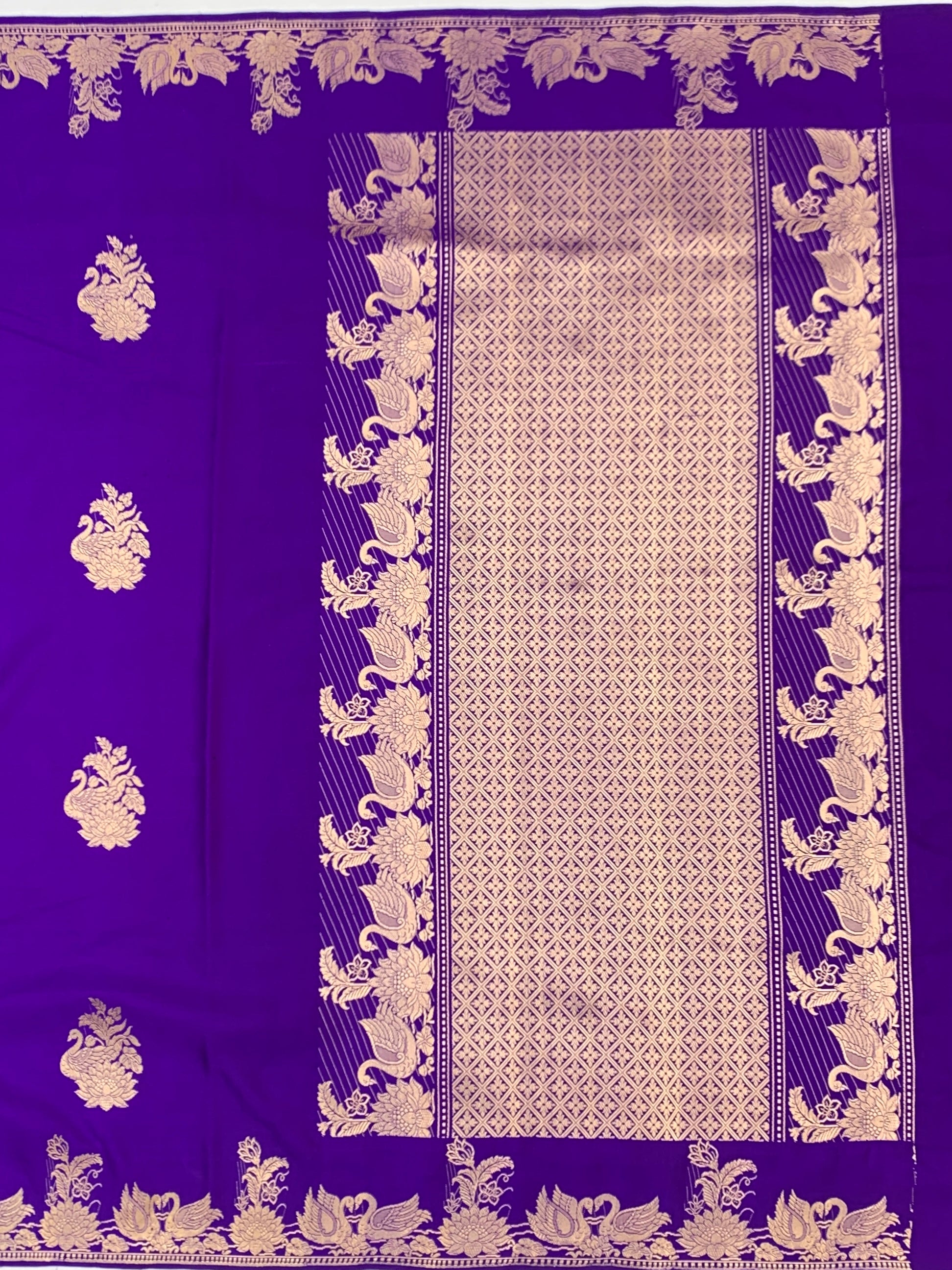 Royal Purple Mashru Silk Saree with Traditional Swan Zari Border