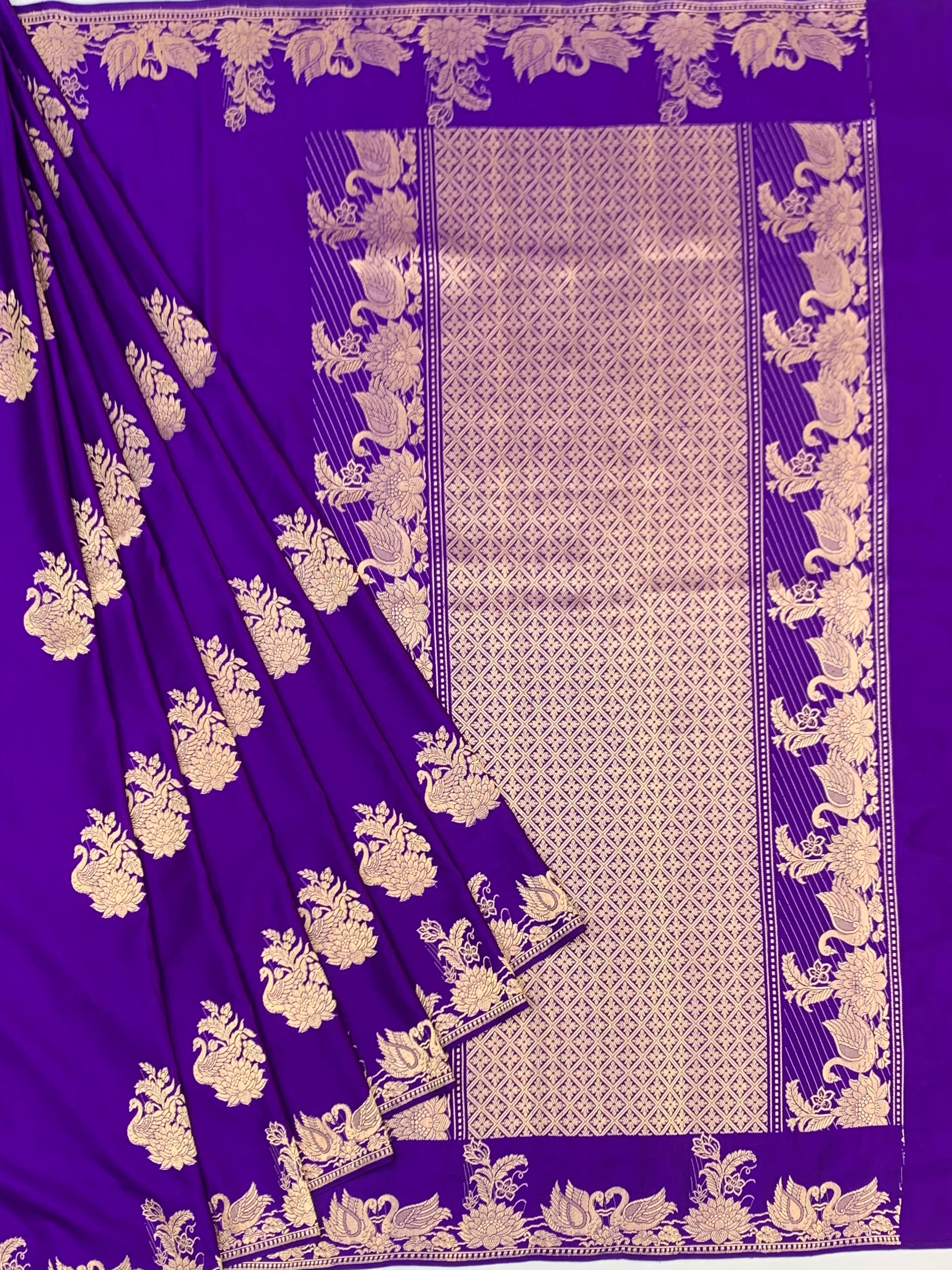 Royal Purple Mashru Silk Saree with Traditional Swan Zari Border