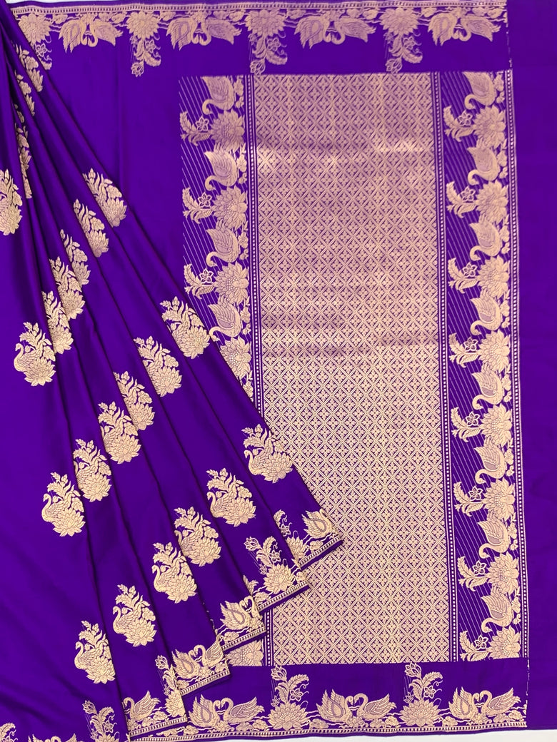 Royal Purple Mashru Silk Saree with Traditional Swan Zari Border