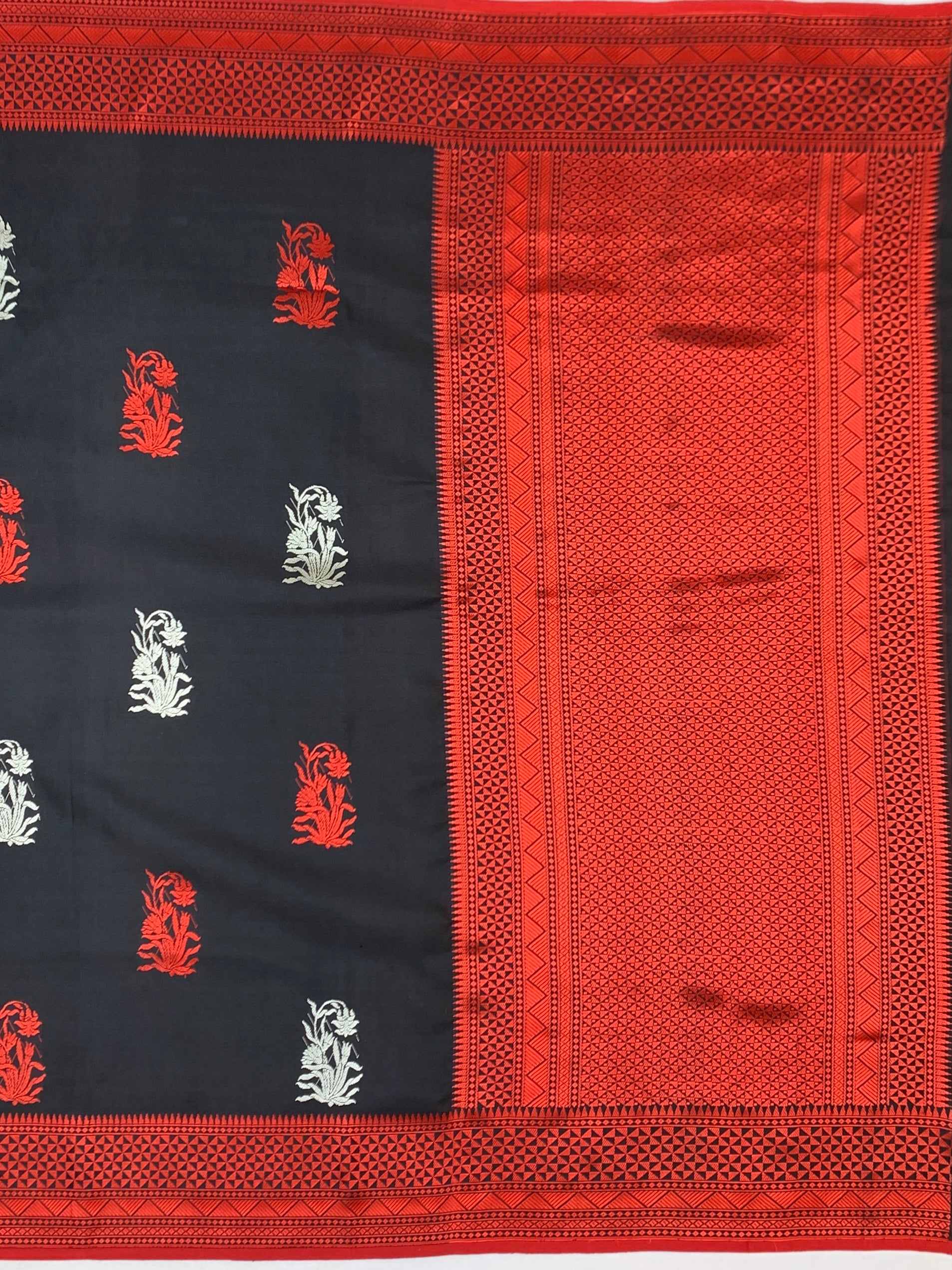 Elegant Black & Crimson Red Mashru Silk Saree
