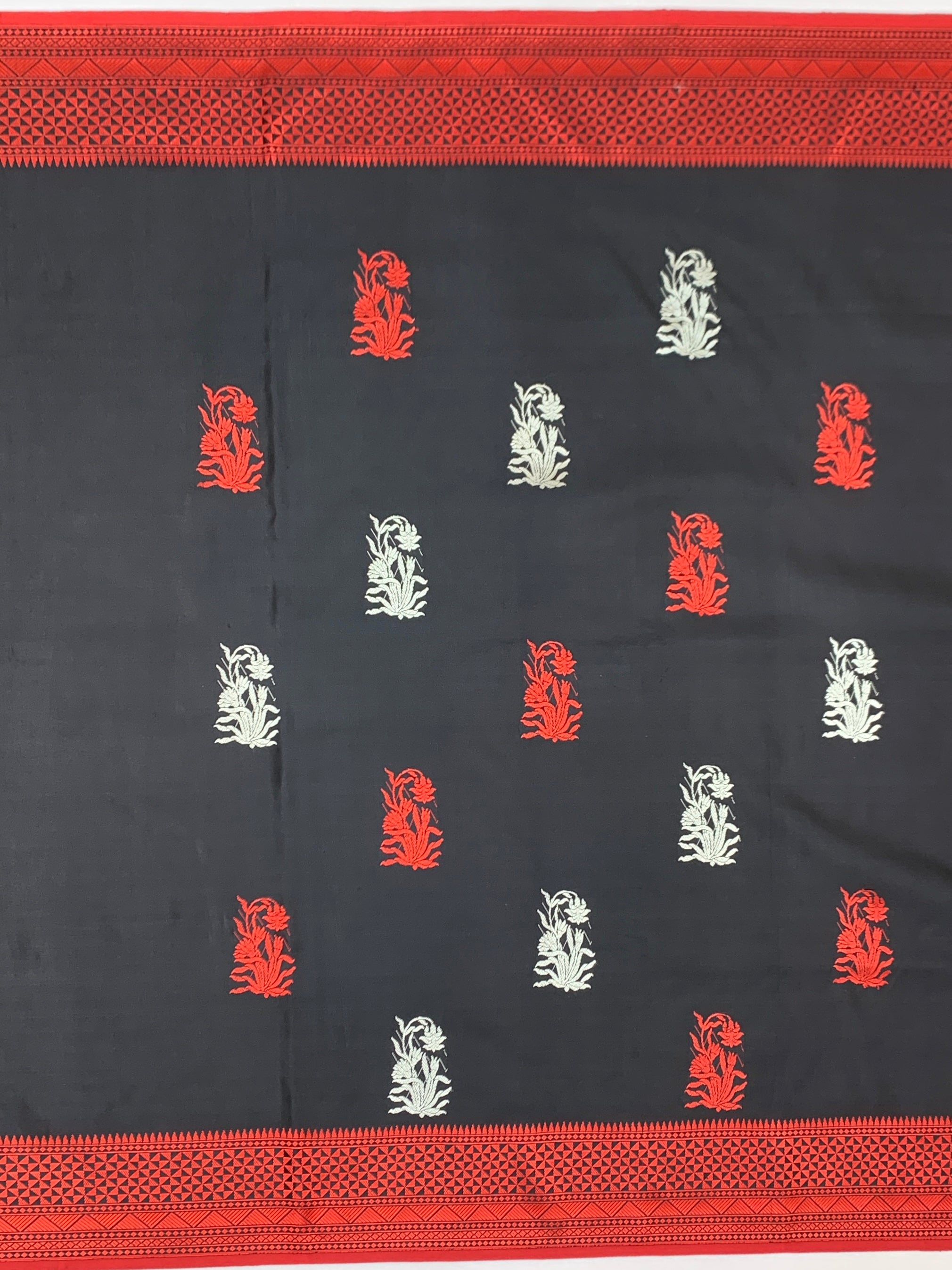 Elegant Black & Crimson Red Mashru Silk Saree
