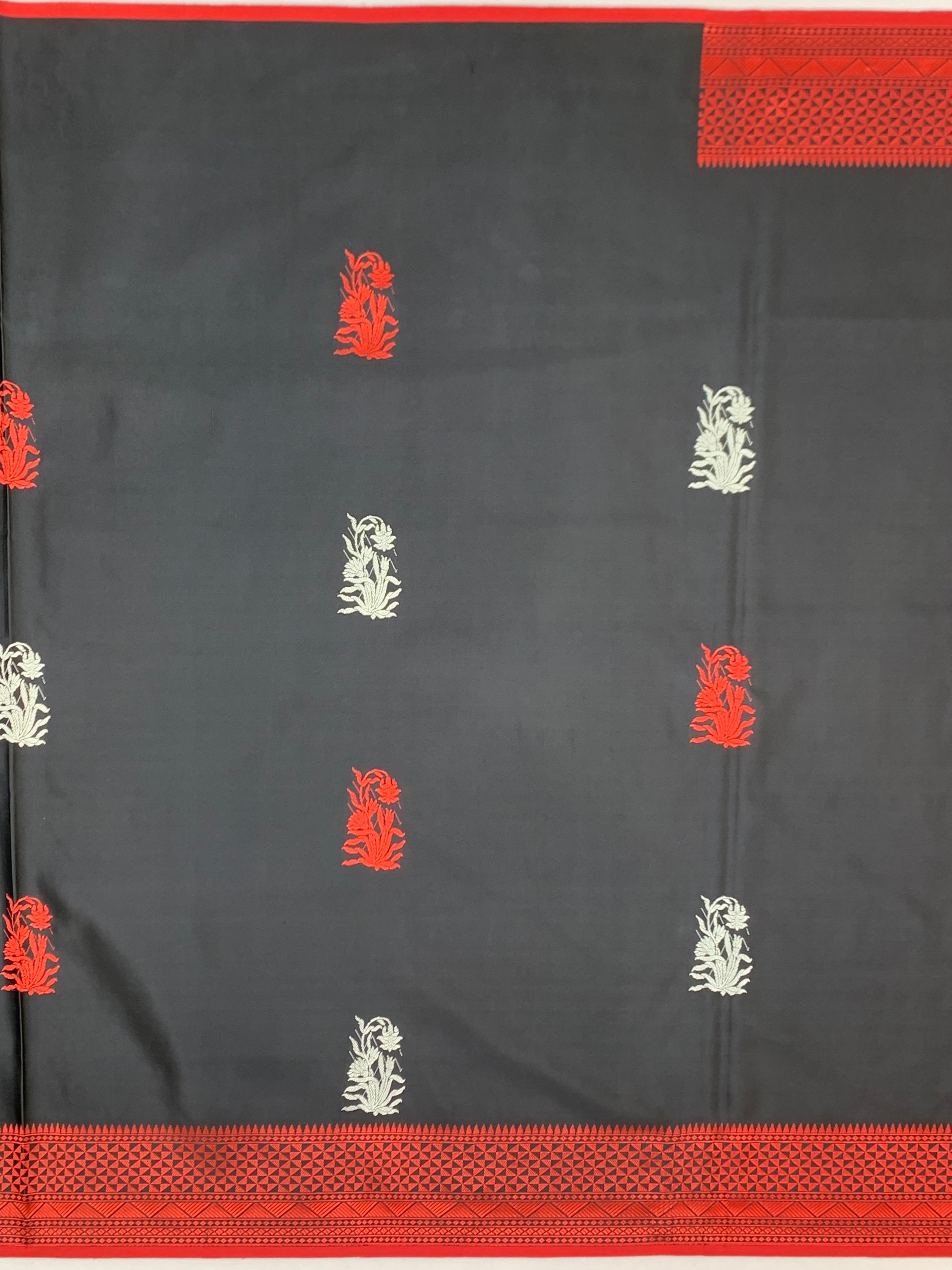 Elegant Black & Crimson Red Mashru Silk Saree