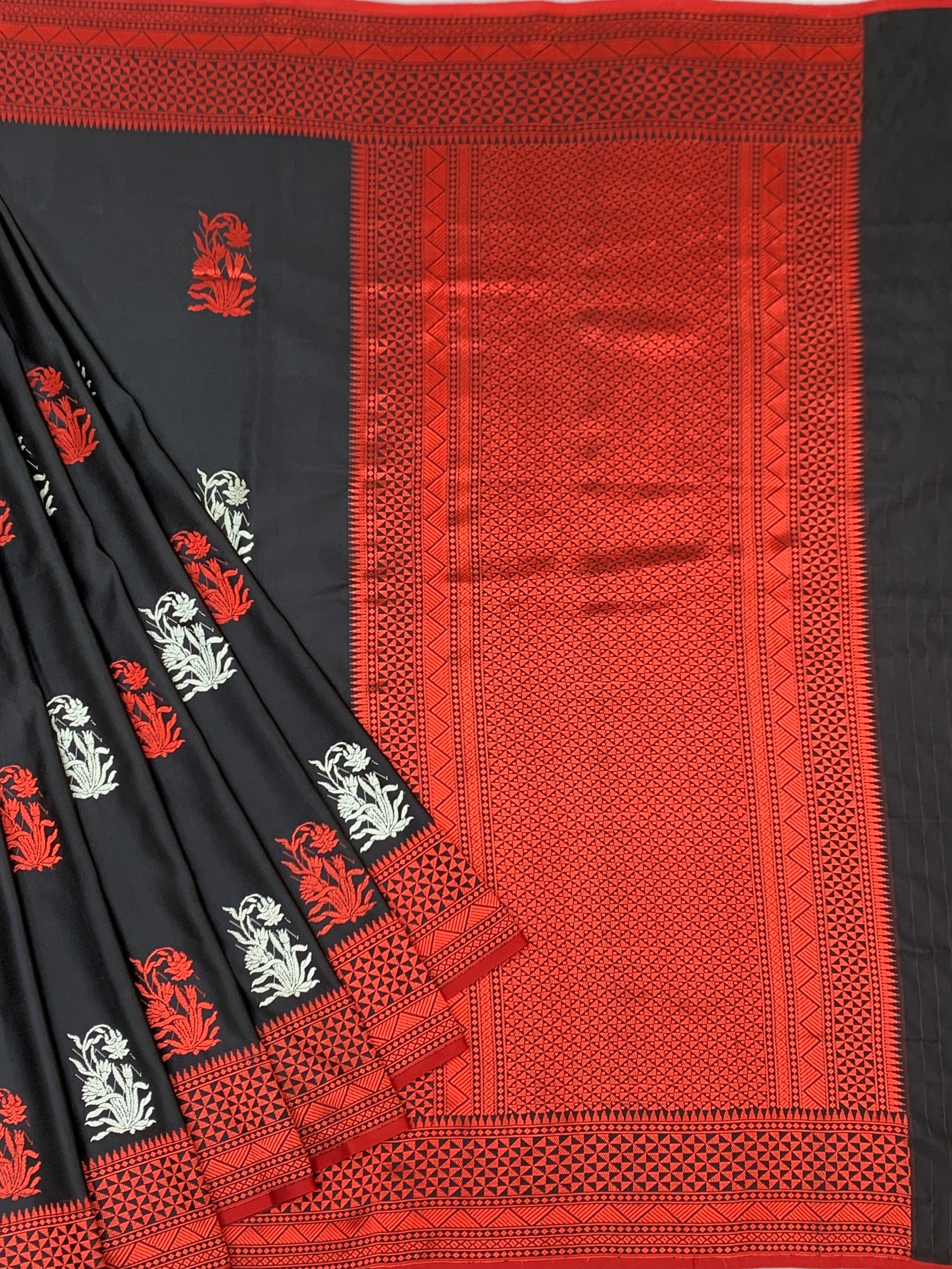 Elegant Black & Crimson Red Mashru Silk Saree