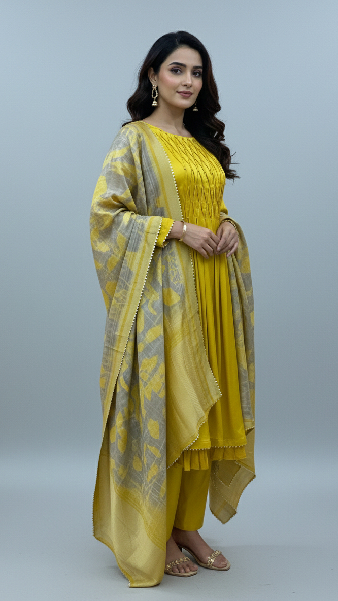 Mustard Embroidered Anarkali Set