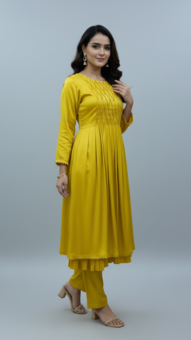 Mustard Embroidered Anarkali Set