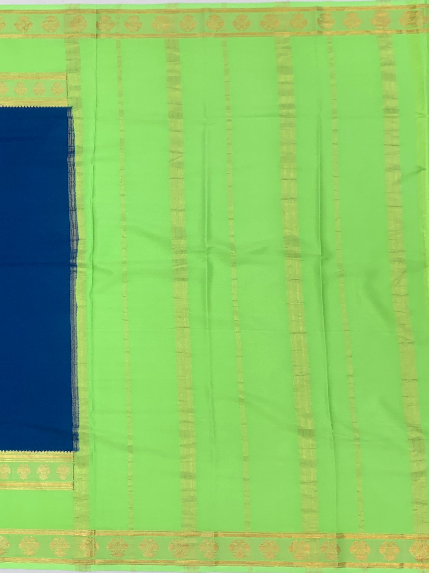 Mysore Silk Saree in Royal Blue & Lime Green