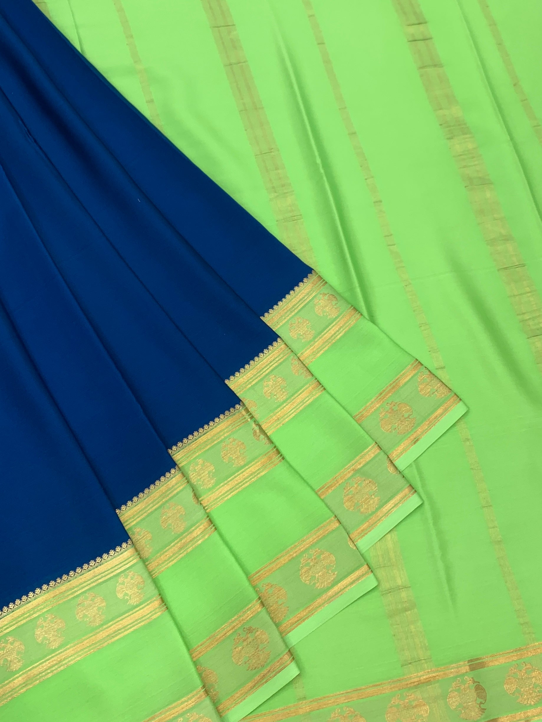 Mysore Silk Saree in Royal Blue & Lime Green