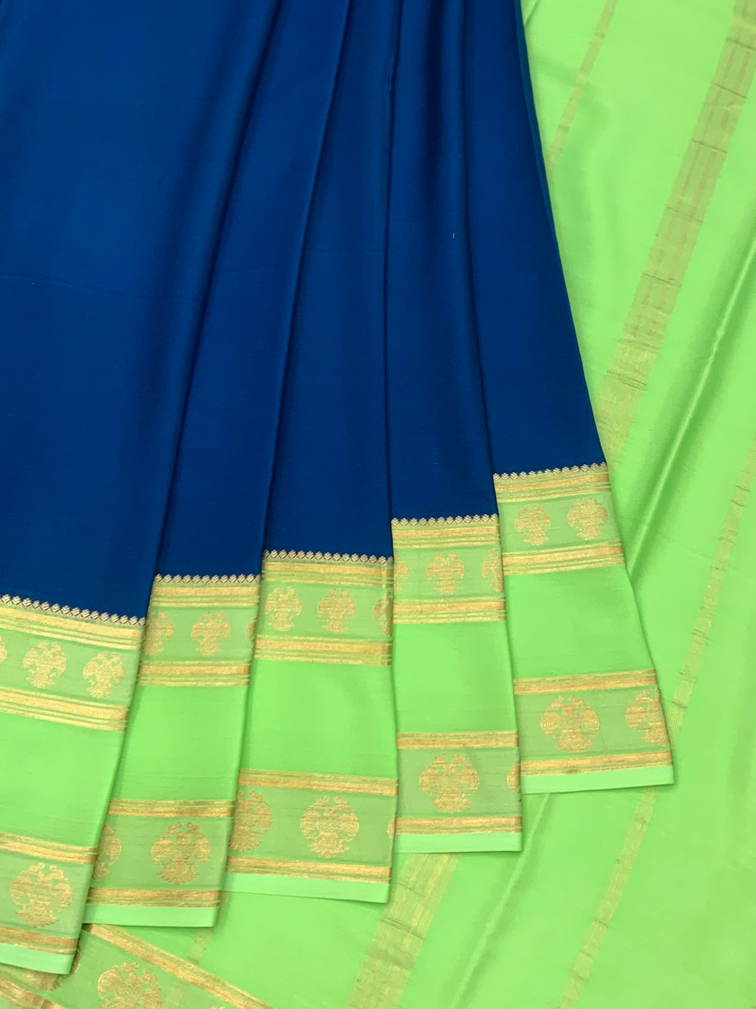 Mysore Silk Saree in Royal Blue & Lime Green