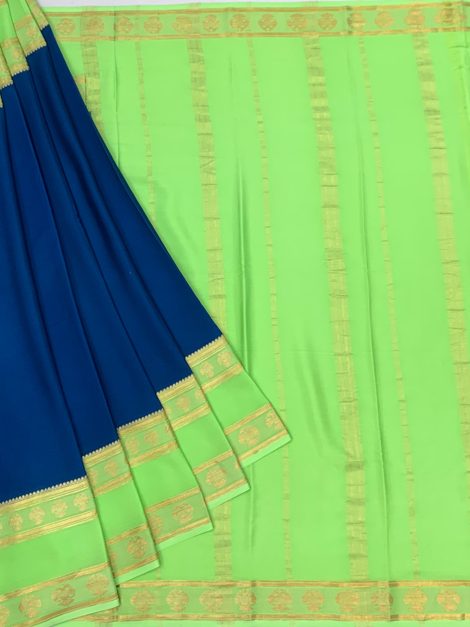Mysore Silk Saree in Royal Blue & Lime Green