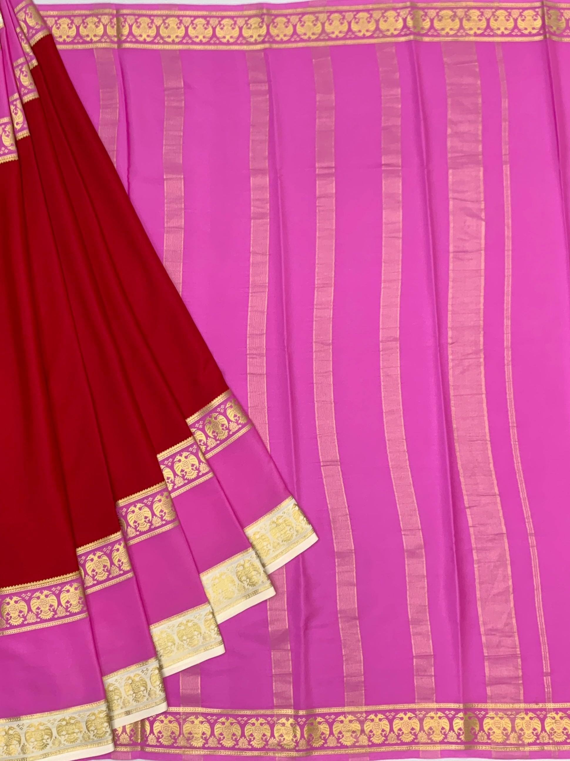Elegant Dual-Tone Mysore Silk Saree with Annapakshi Zari Border