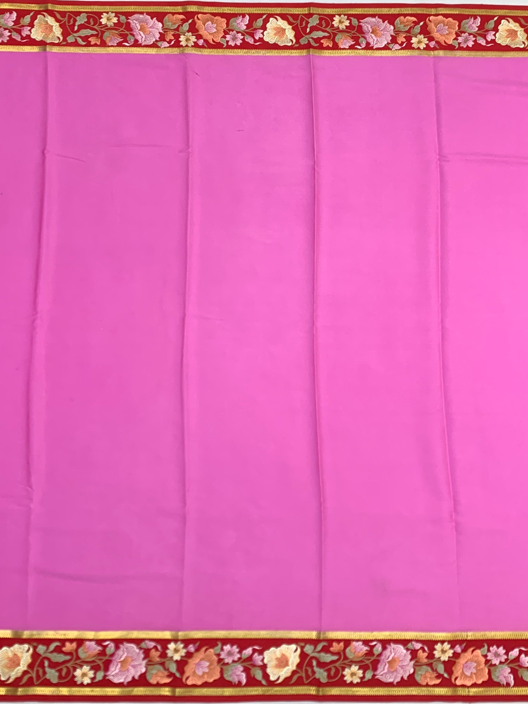 Exquisite Pink Mysore Silk Saree with Floral Embroidered Red Border