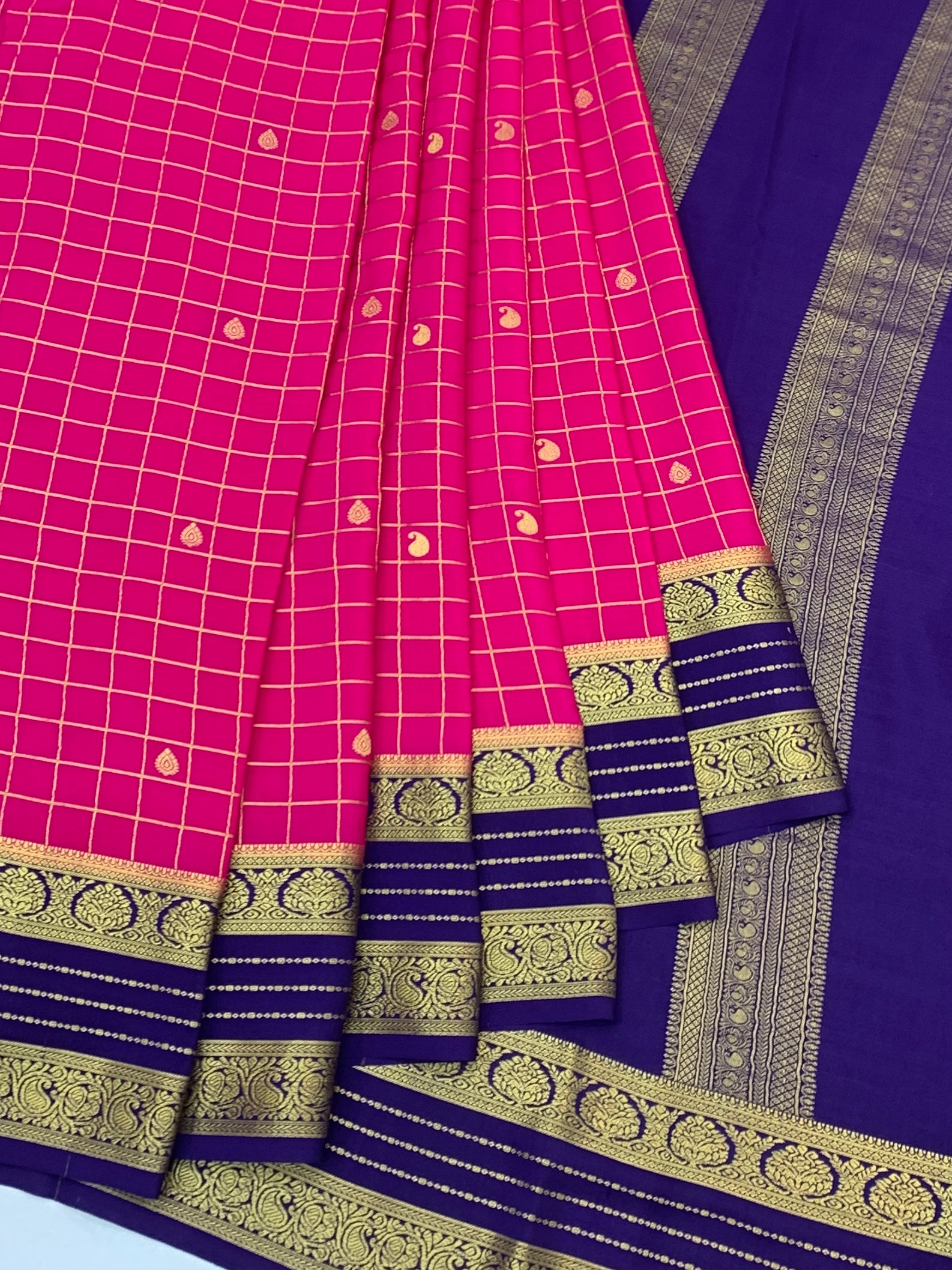 Mysore Silk Saree – Vibrant Pink & Royal Purple