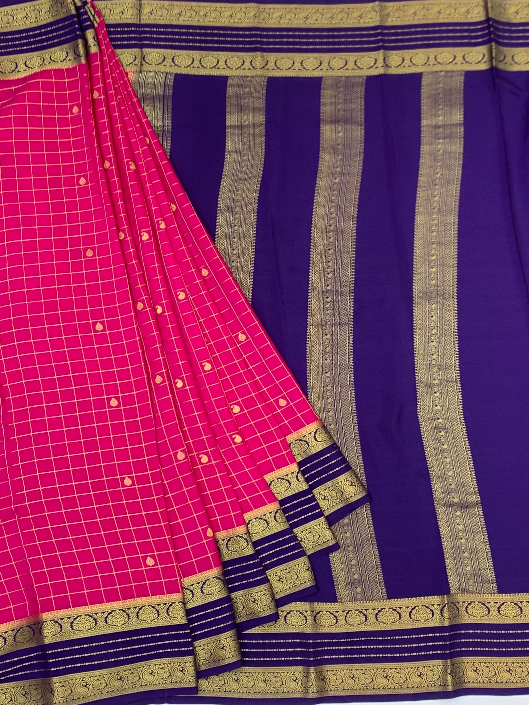 Mysore Silk Saree – Vibrant Pink & Royal Purple