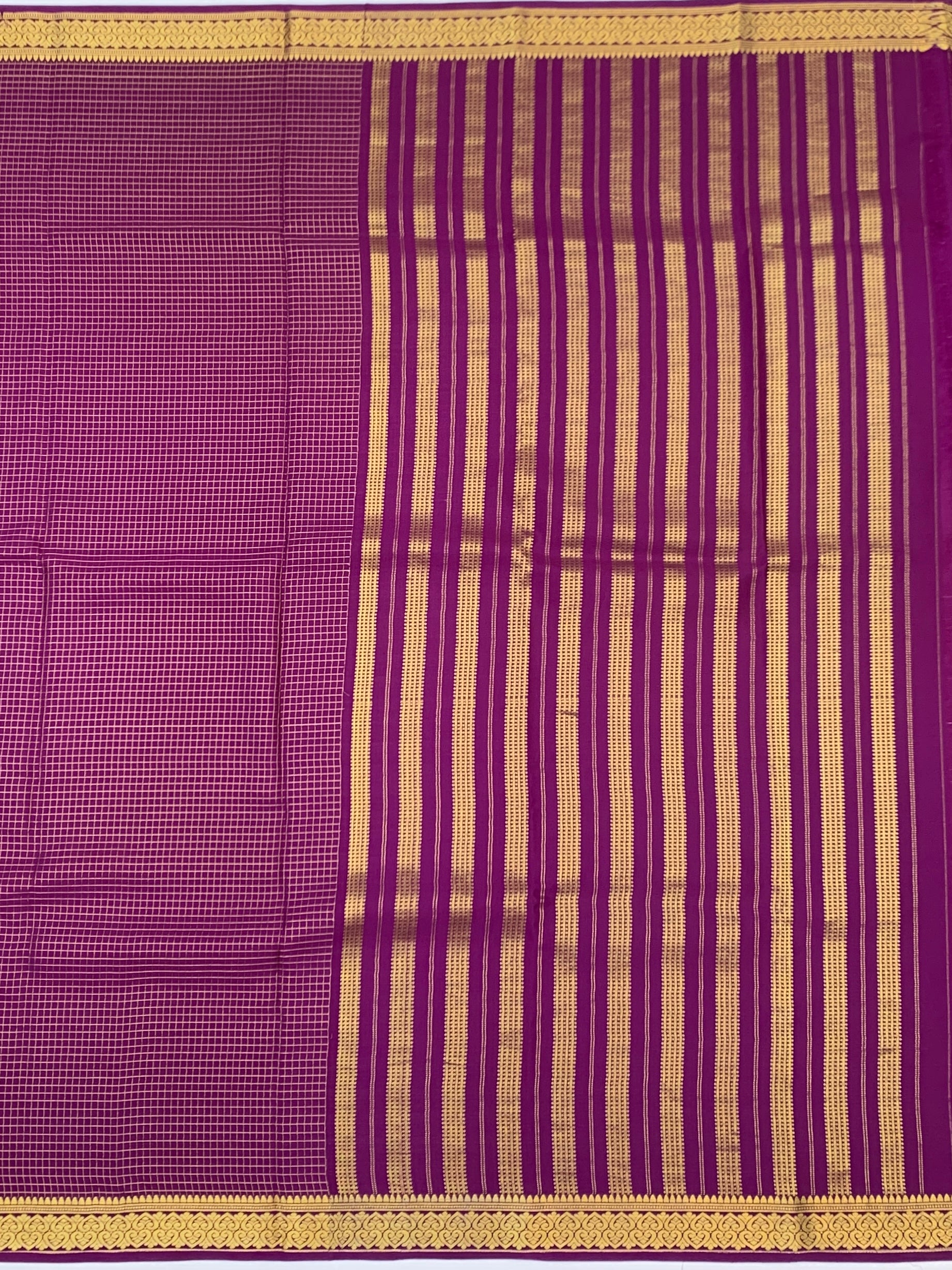 Royal Magenta Mysore Silk Saree with Zari Checks