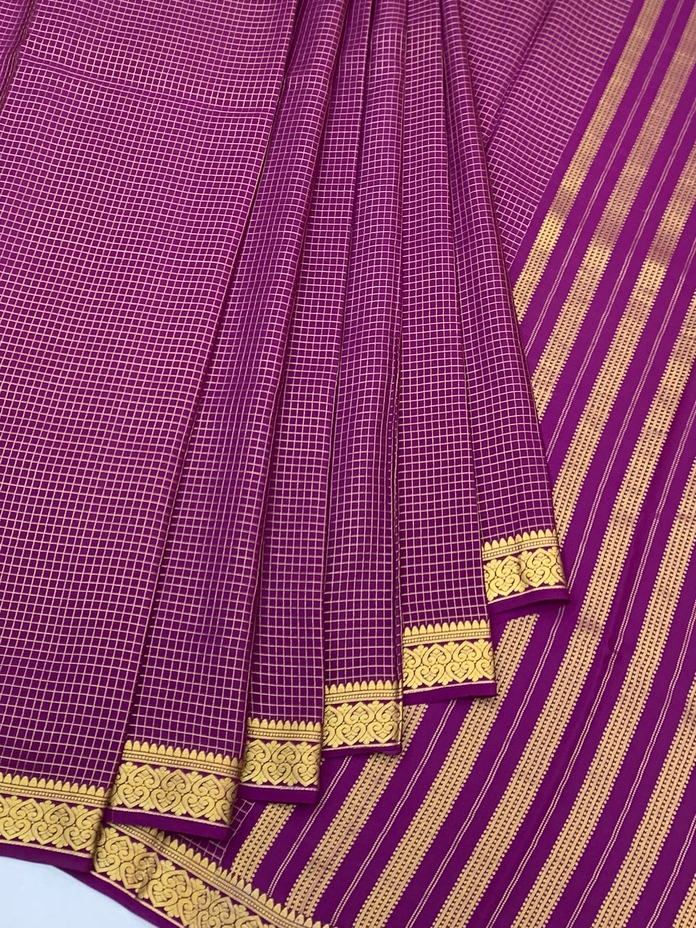 Royal Magenta Mysore Silk Saree with Zari Checks