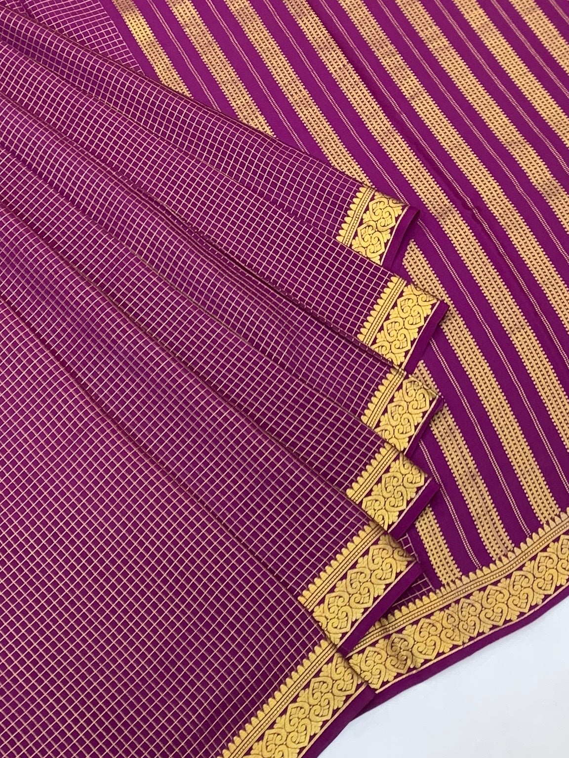 Royal Magenta Mysore Silk Saree with Zari Checks