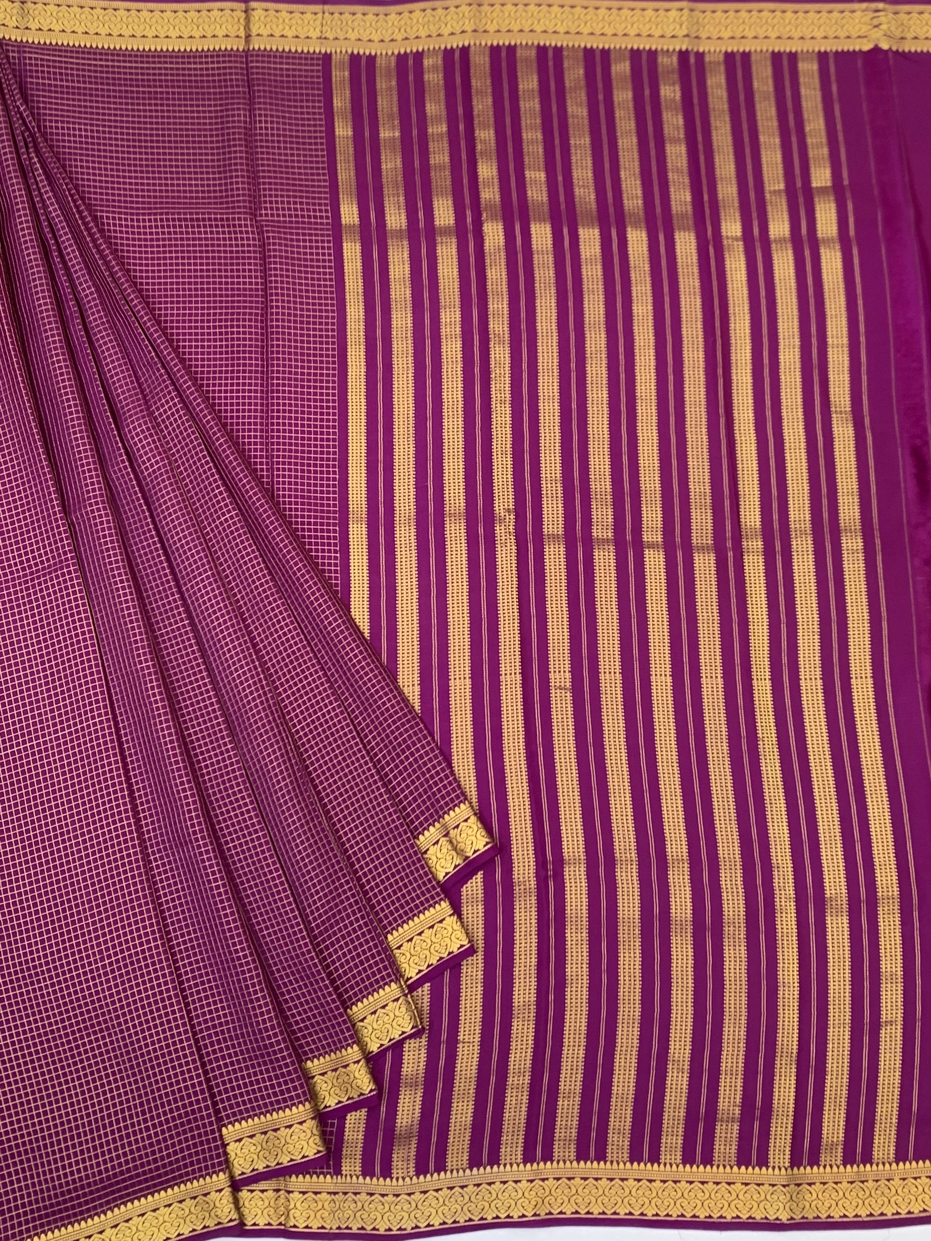 Royal Magenta Mysore Silk Saree with Zari Checks