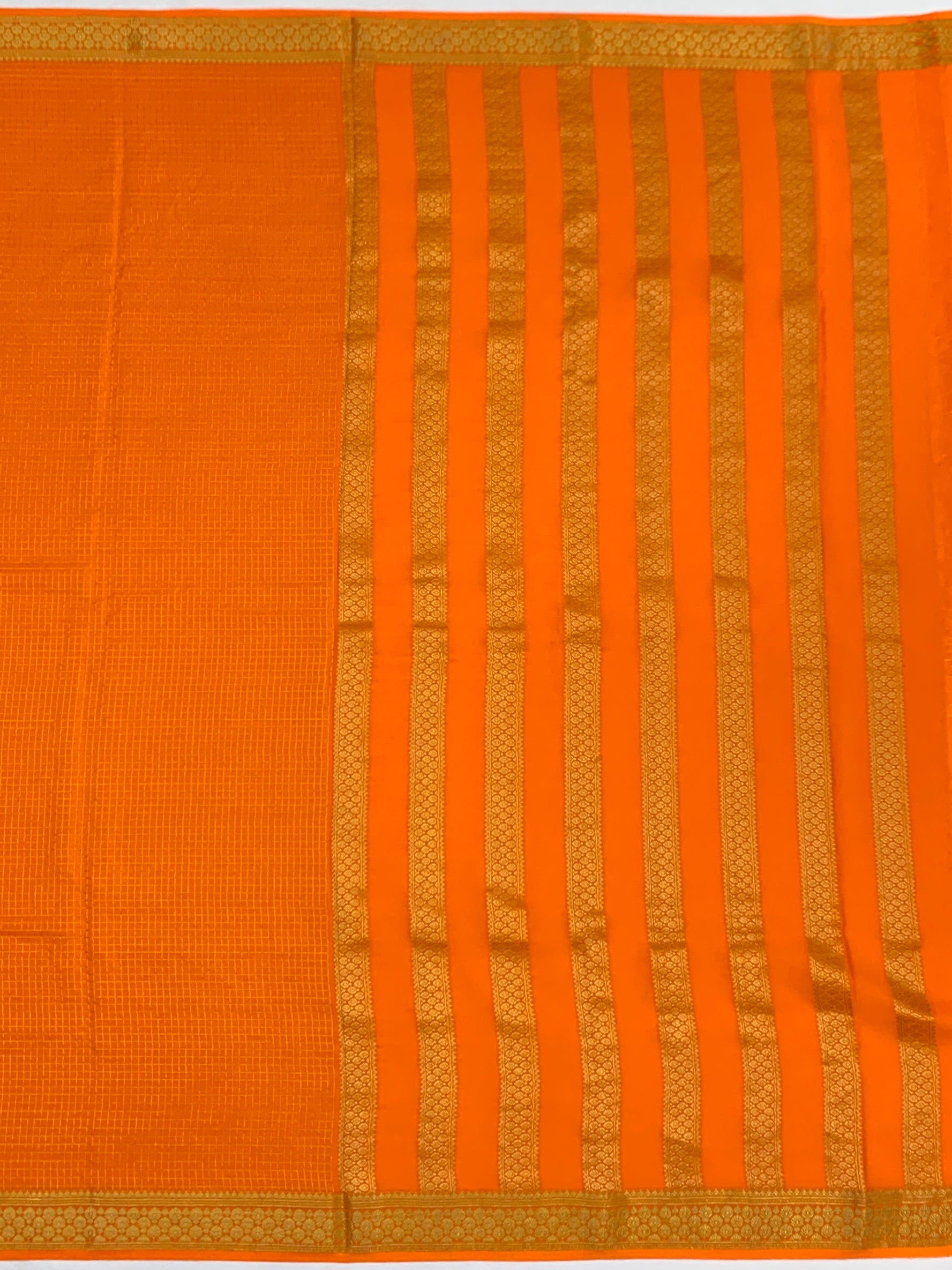 Vibrant Tangerine Orange Mysore Silk Saree with Zari Stripes
