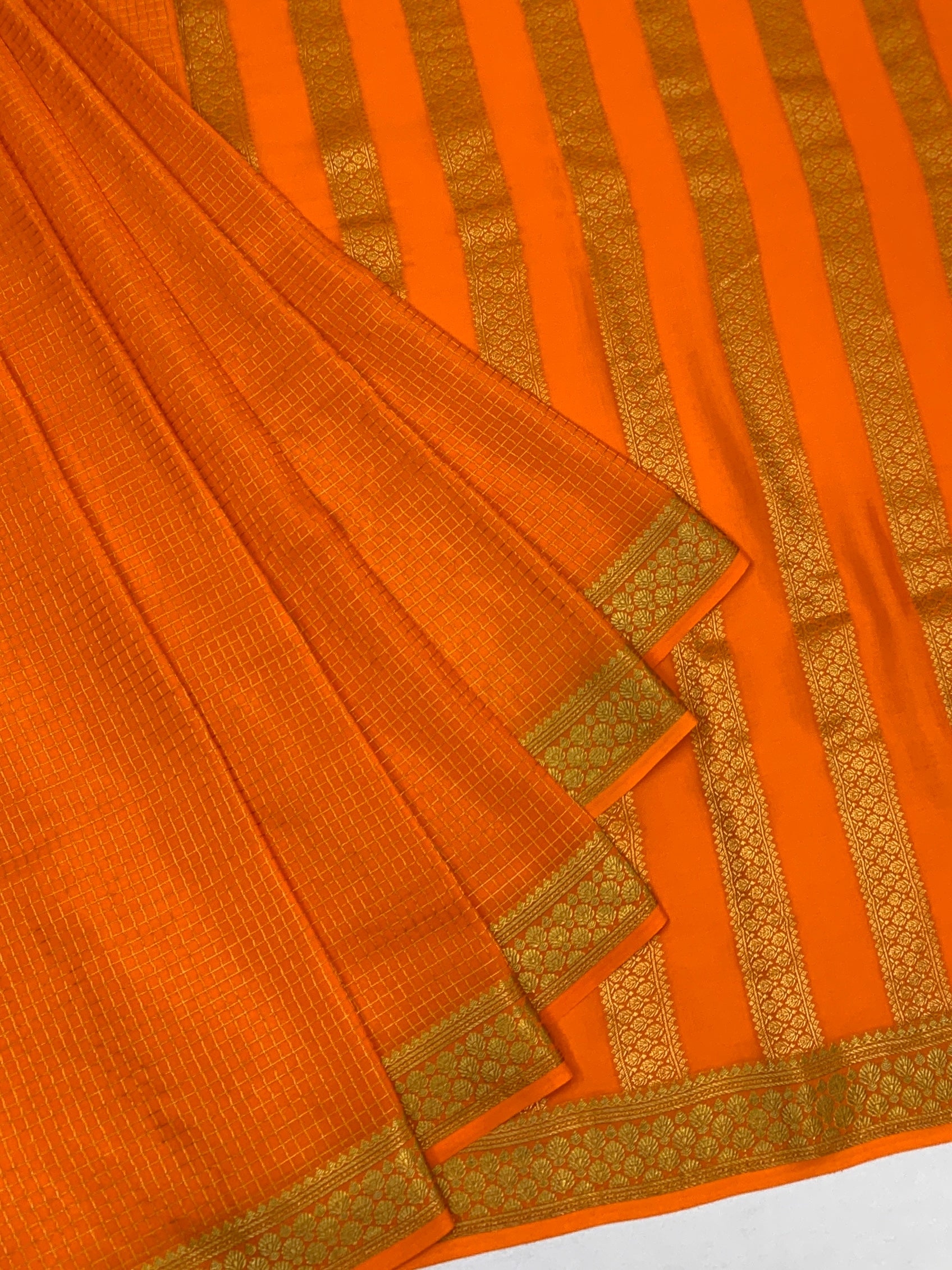 Vibrant Tangerine Orange Mysore Silk Saree with Zari Stripes