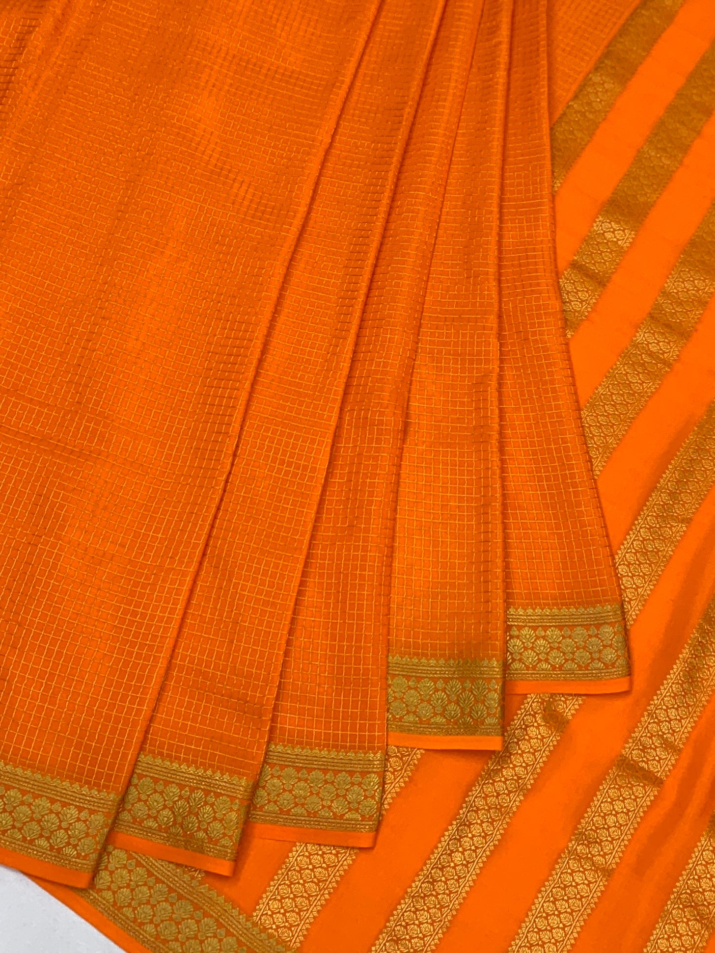 Vibrant Tangerine Orange Mysore Silk Saree with Zari Stripes