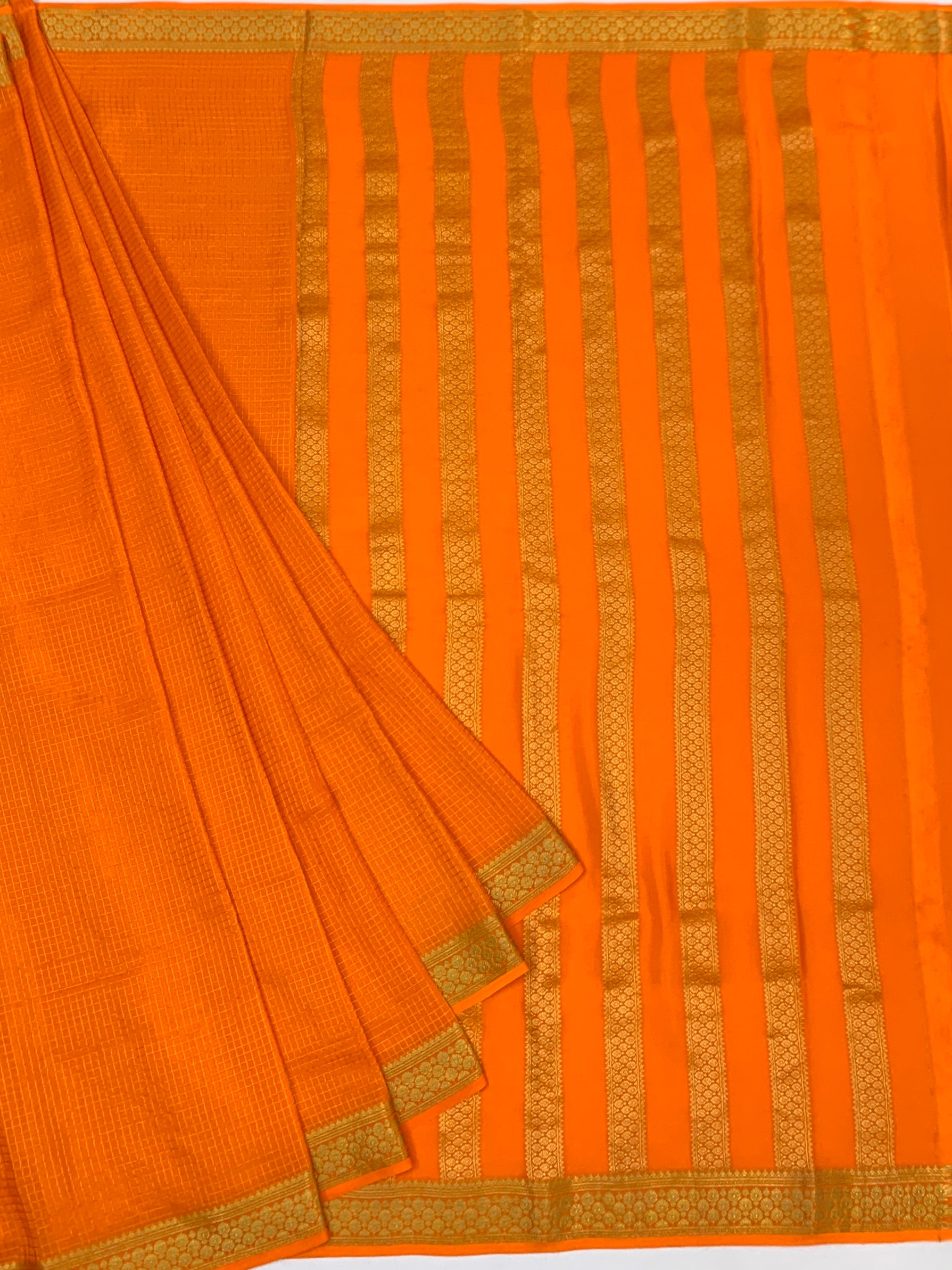 Vibrant Tangerine Orange Mysore Silk Saree with Zari Stripes