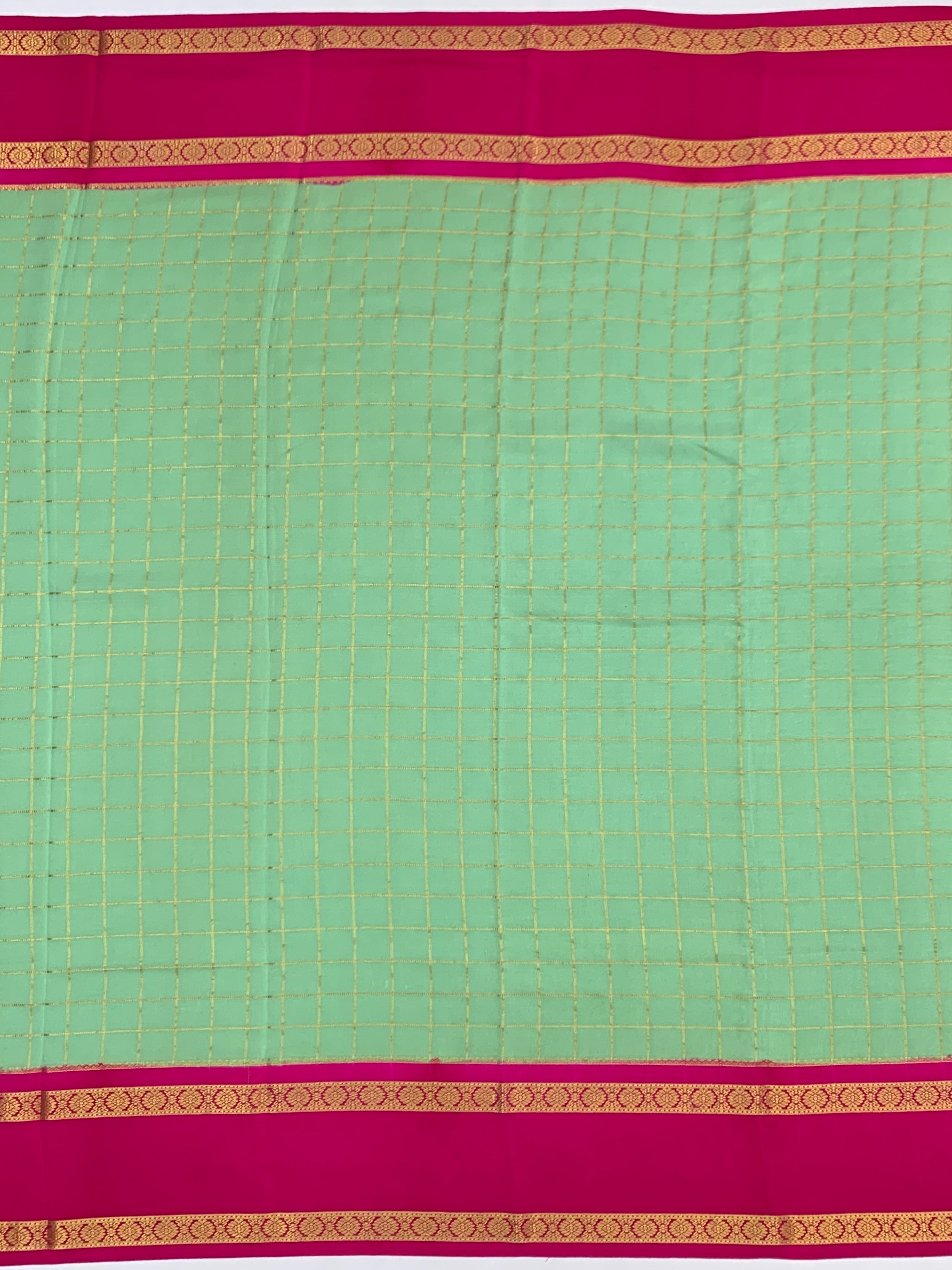 Mint Green & Hot Pink Checked Mysore Silk Saree