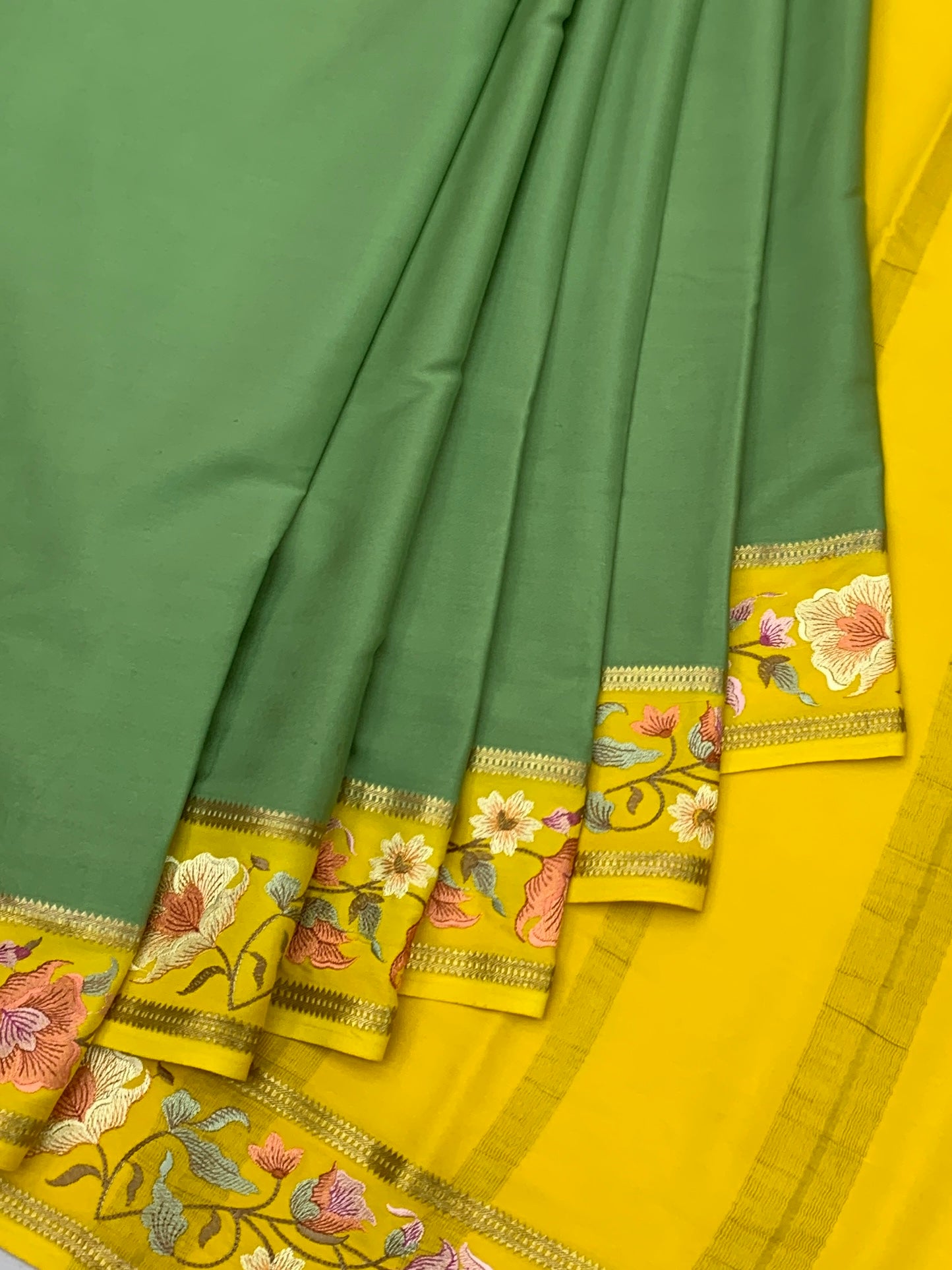 Premium Mysore Silk Saree with Floral Embroidery