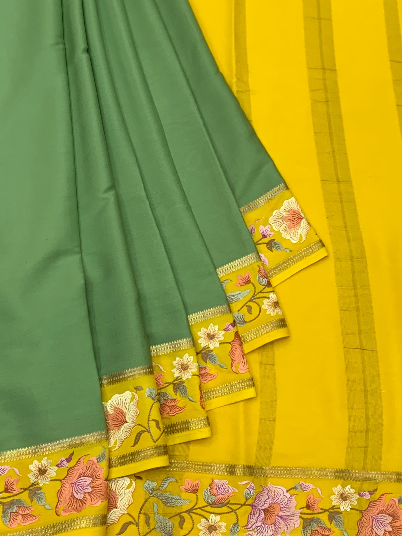 Premium Mysore Silk Saree with Floral Embroidery