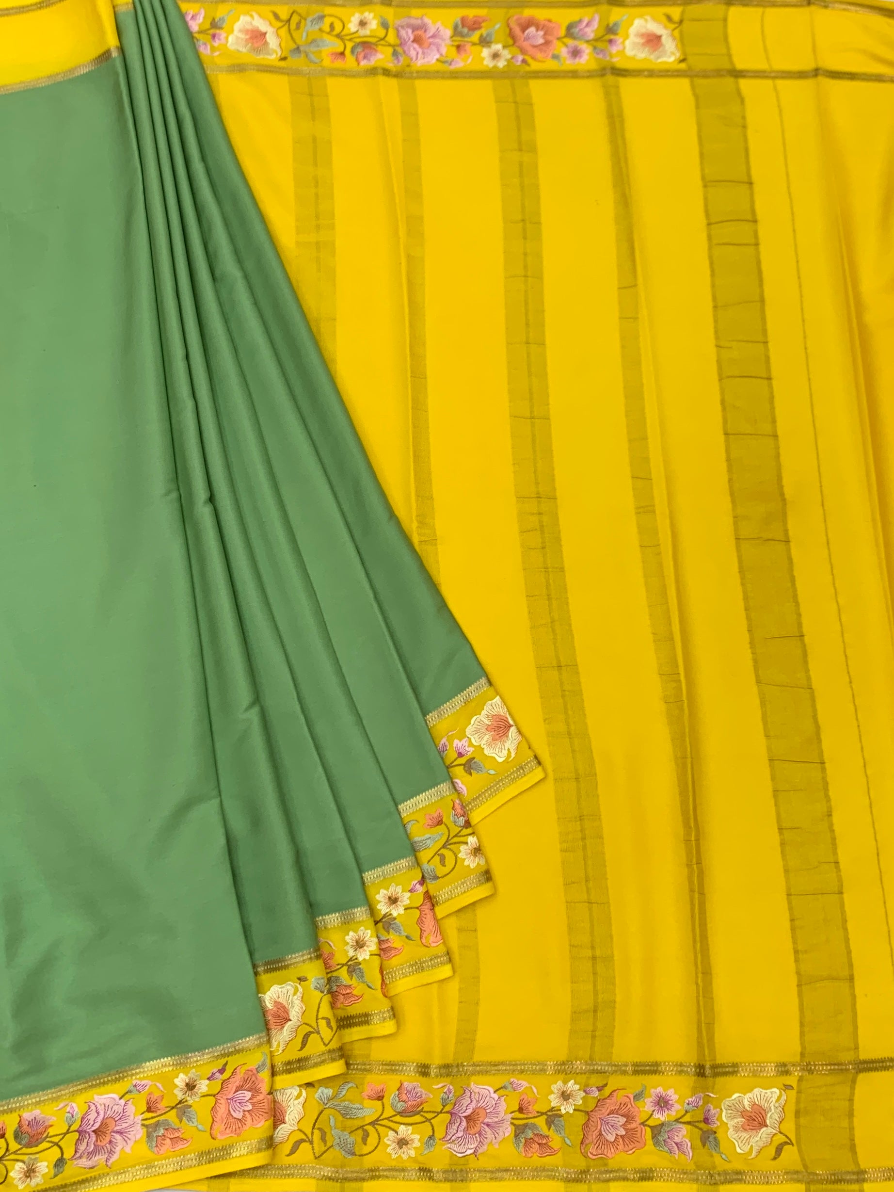 Premium Mysore Silk Saree with Floral Embroidery