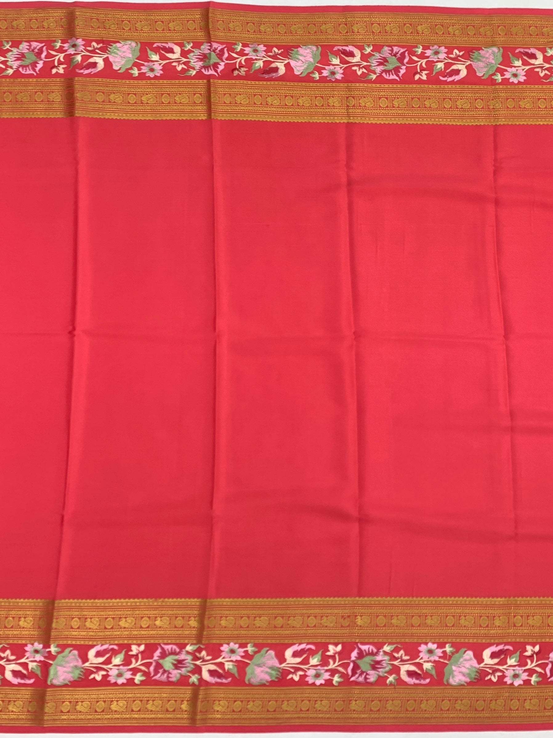 Mysore Silk Embroidery Saree – Salmon Pink & Antique Gold