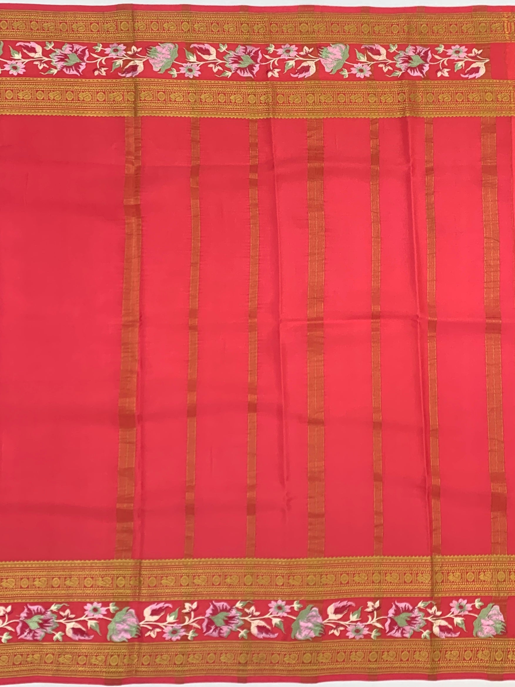 Mysore Silk Embroidery Saree – Salmon Pink & Antique Gold