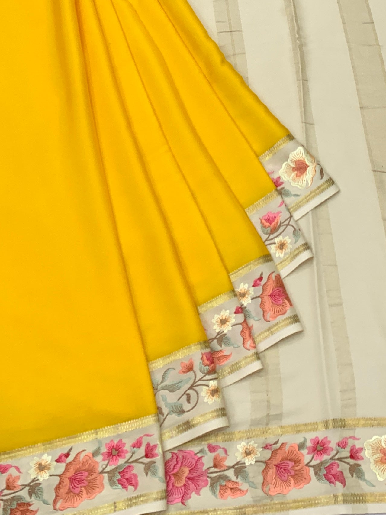 Royal Elegance: Mysore Silk Saree with Floral Embroidery