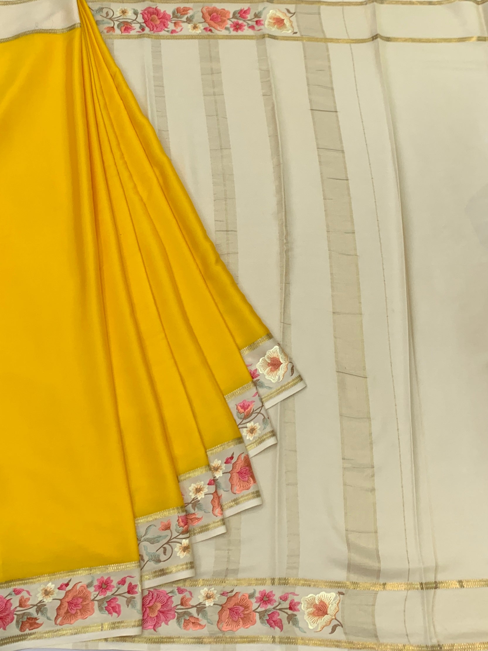Royal Elegance: Mysore Silk Saree with Floral Embroidery