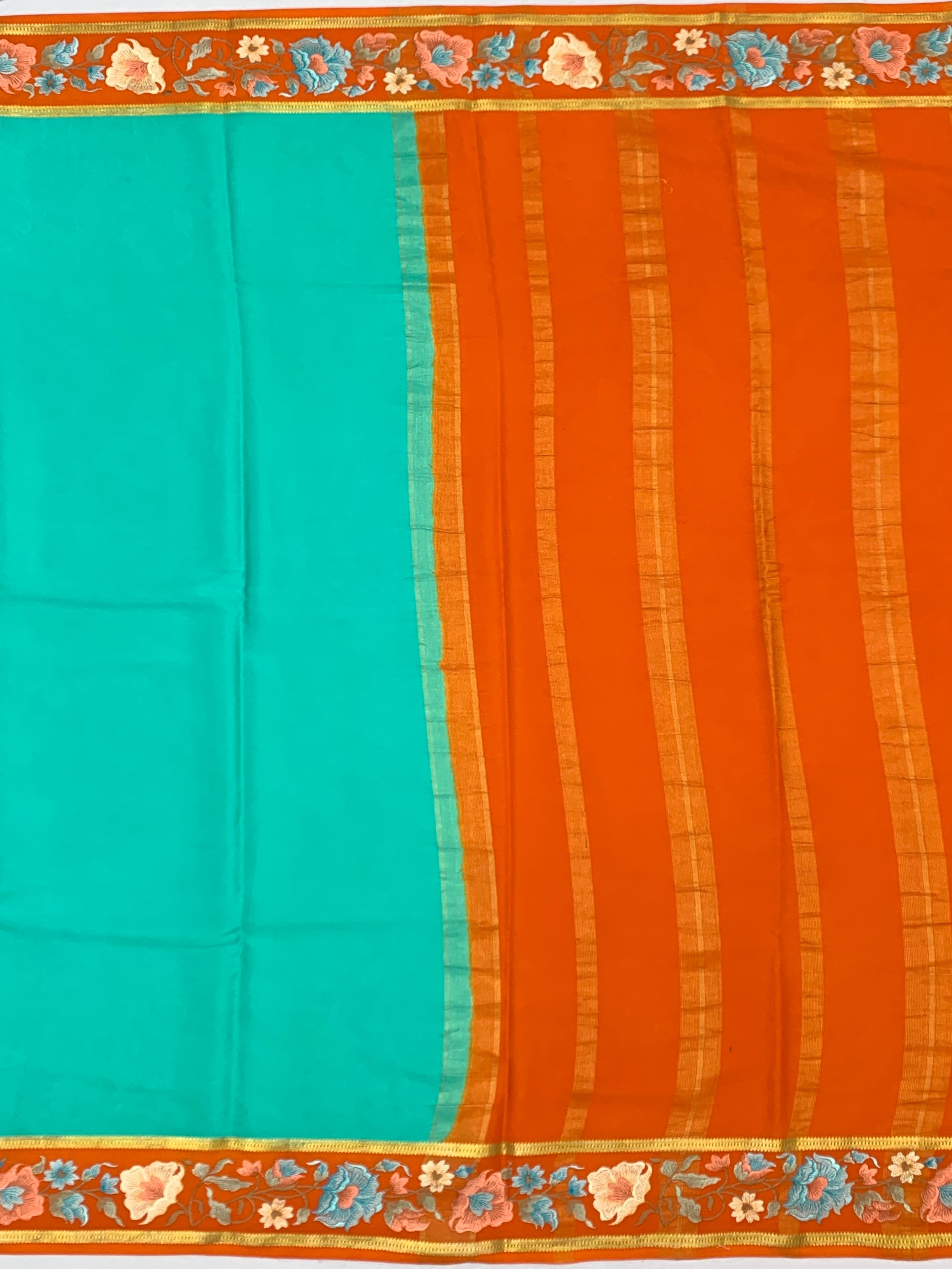 Exquisite Mysore Silk Saree with Floral Embroidery