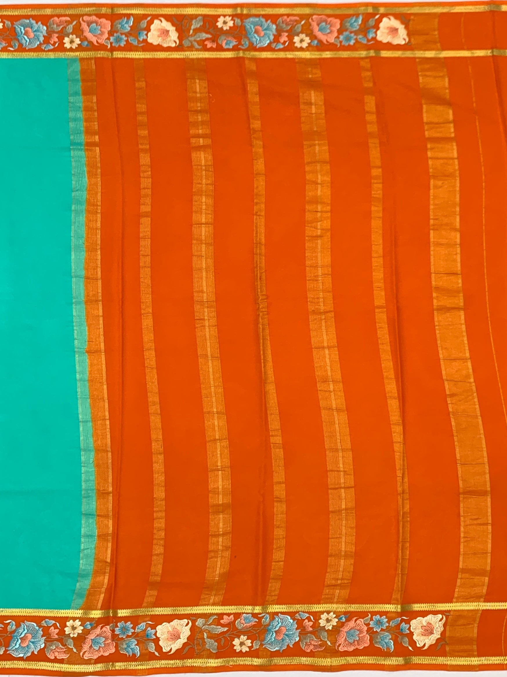 Exquisite Mysore Silk Saree with Floral Embroidery