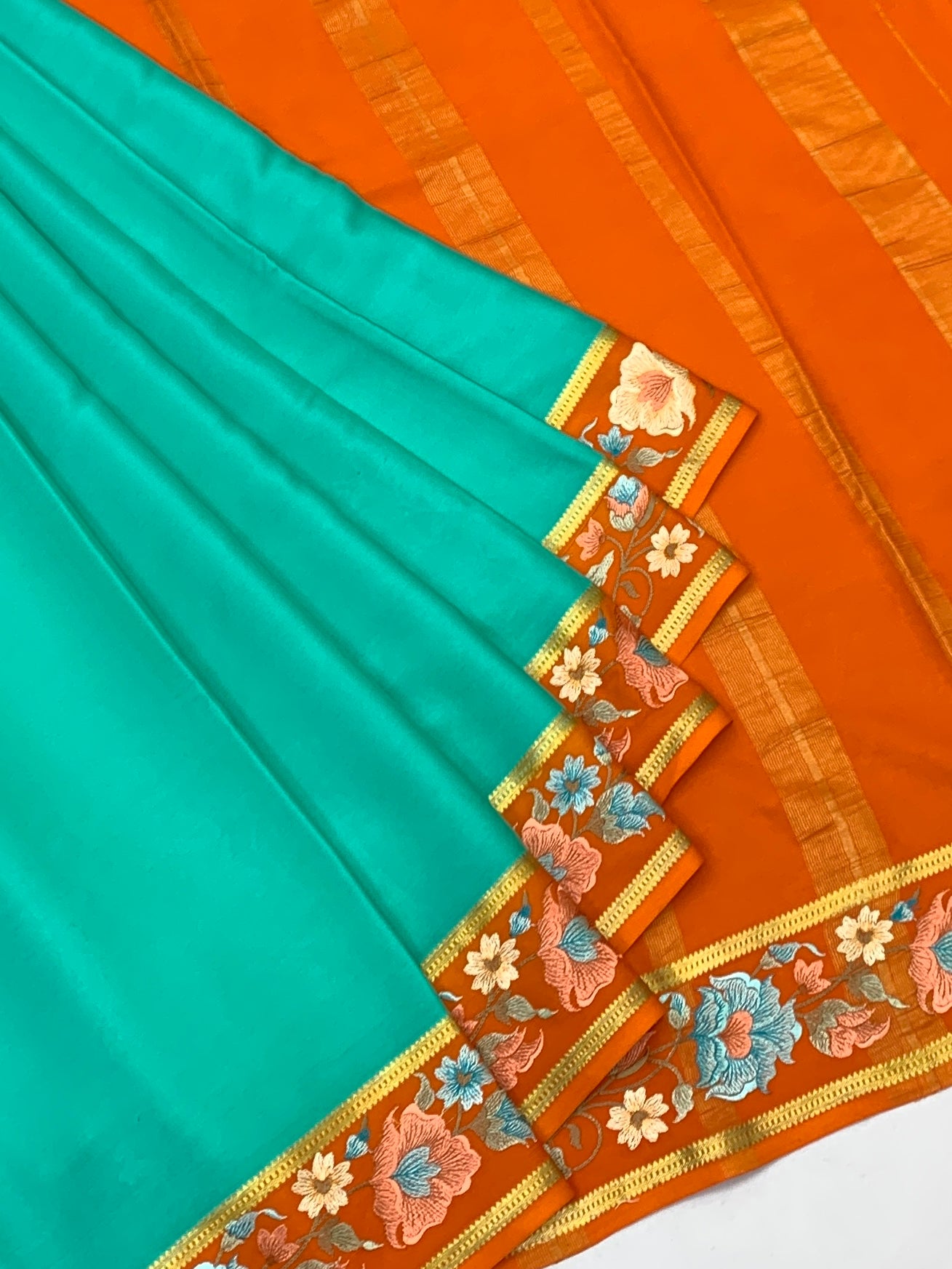 Exquisite Mysore Silk Saree with Floral Embroidery