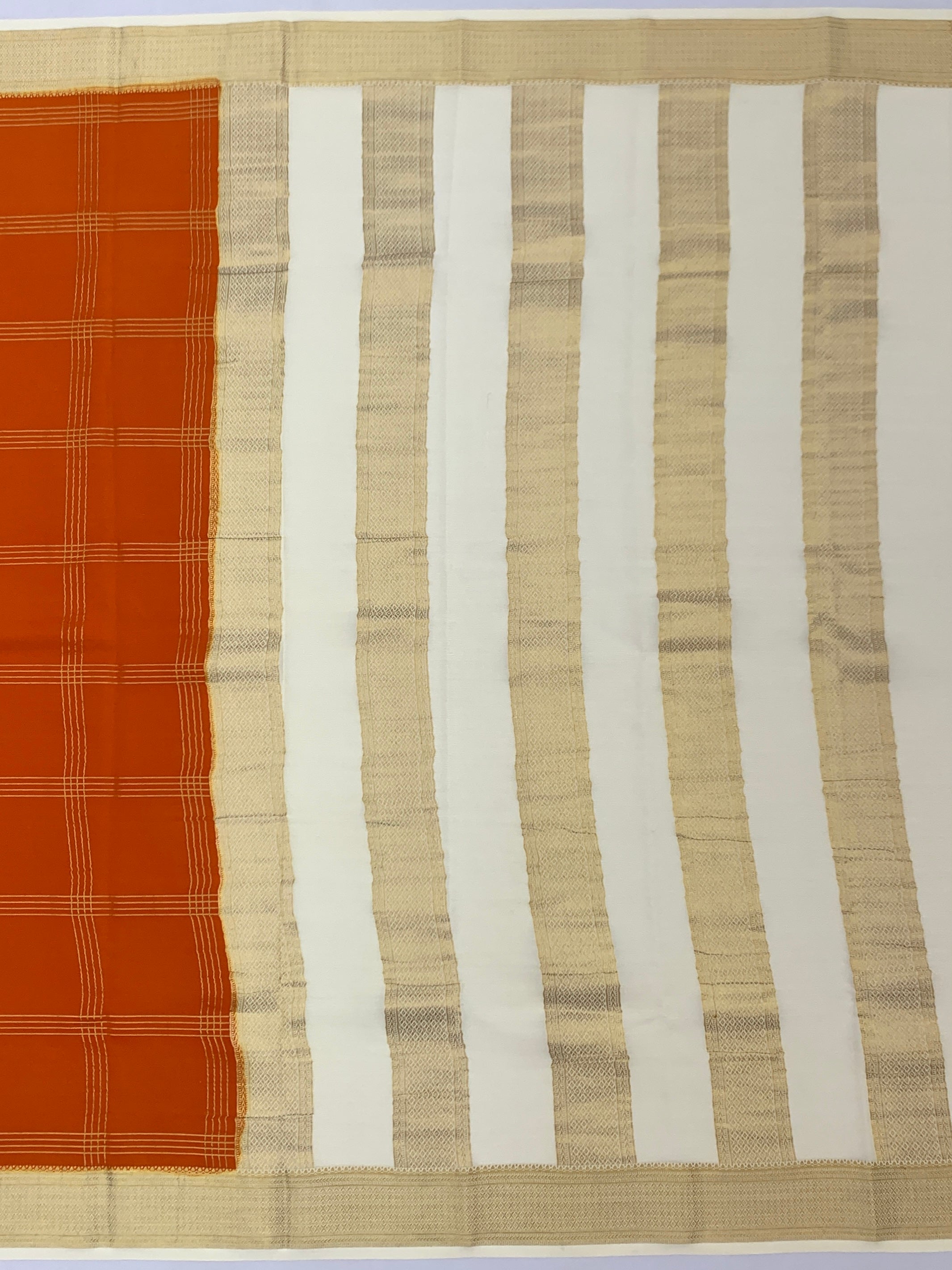 Exquisite Mysore Silk Saree in Burnt Orange & Ivory Cream