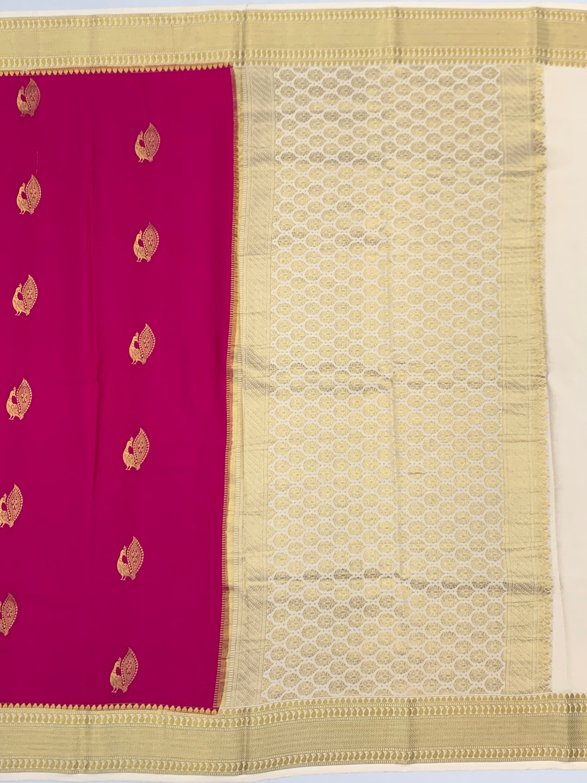 Pink Mysore Silk Saree with Contrast Ivory Zari Pallu
