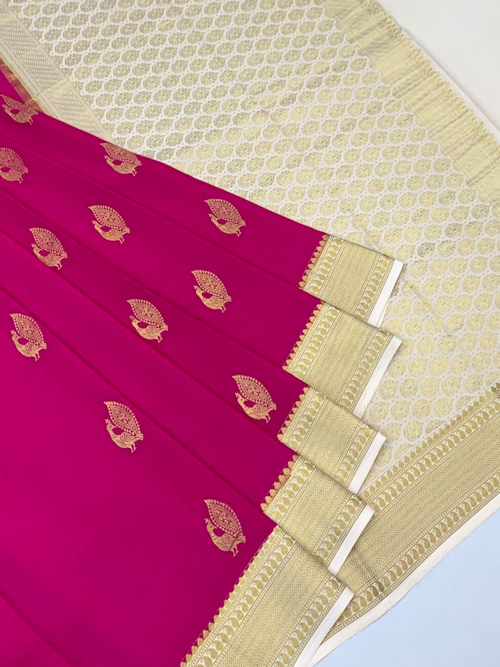 Pink Mysore Silk Saree with Contrast Ivory Zari Pallu