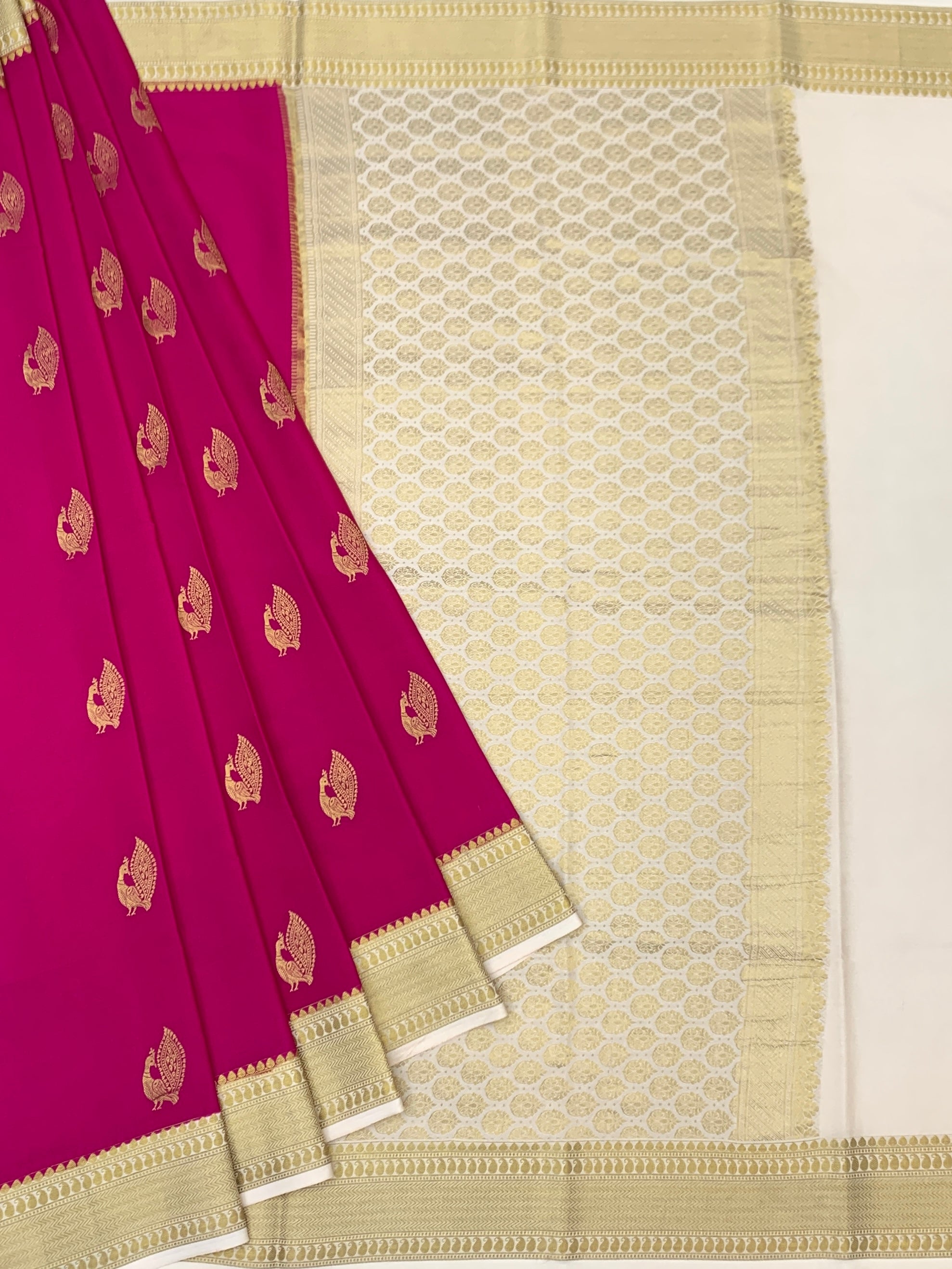 Pink Mysore Silk Saree with Contrast Ivory Zari Pallu