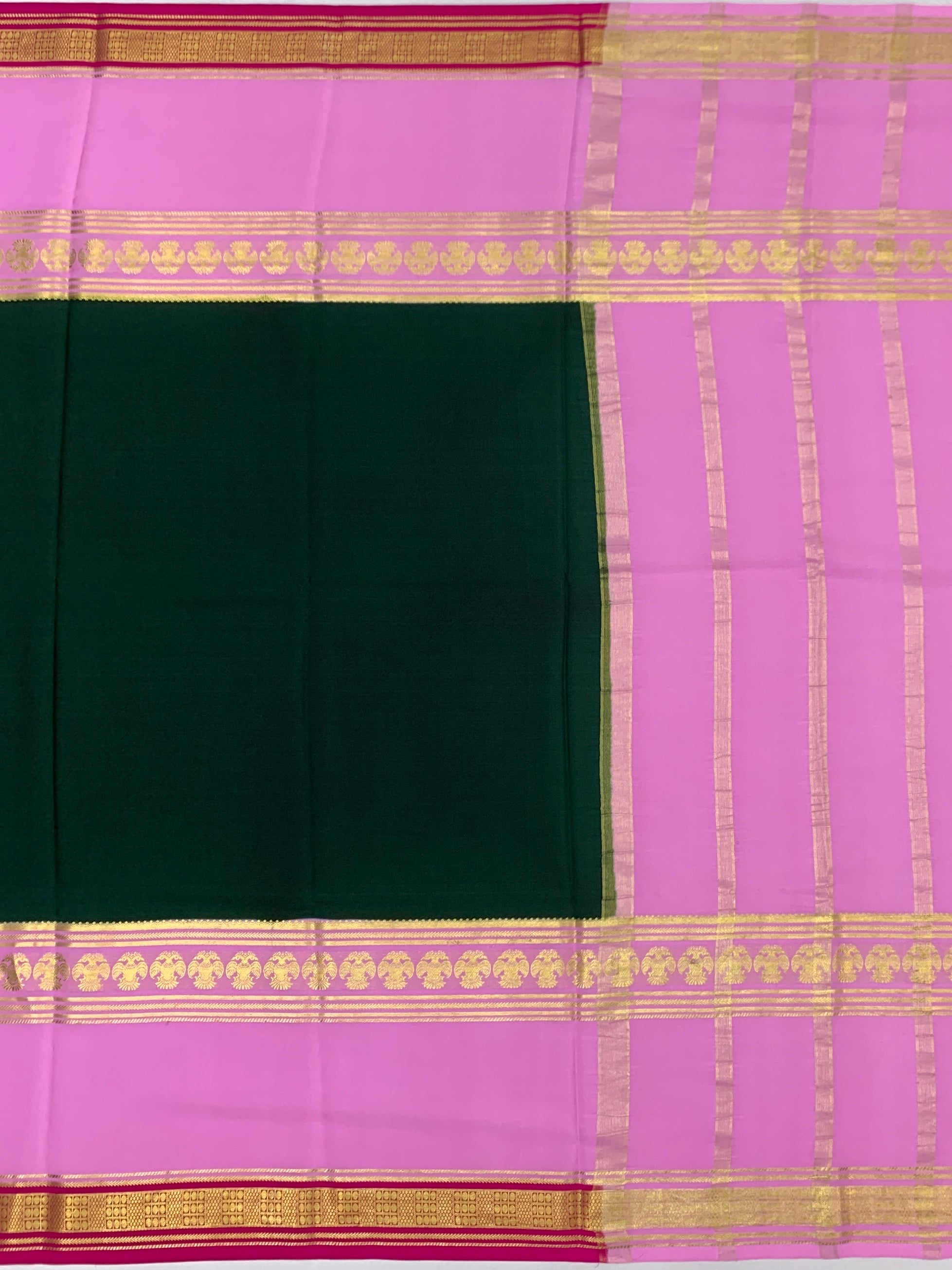 Classic Bottle Green & Orchid Pink Mysore Silk Saree