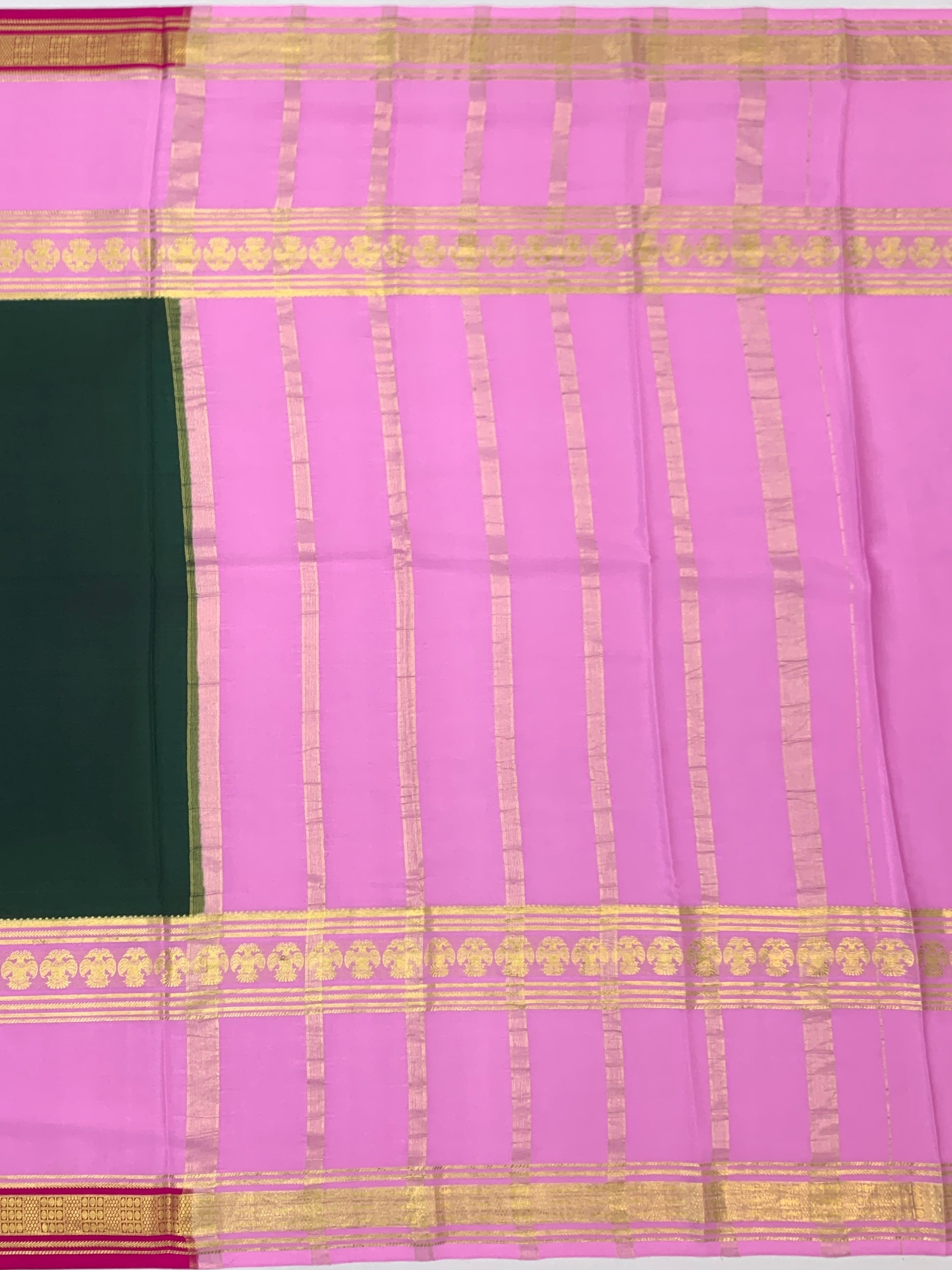 Classic Bottle Green & Orchid Pink Mysore Silk Saree