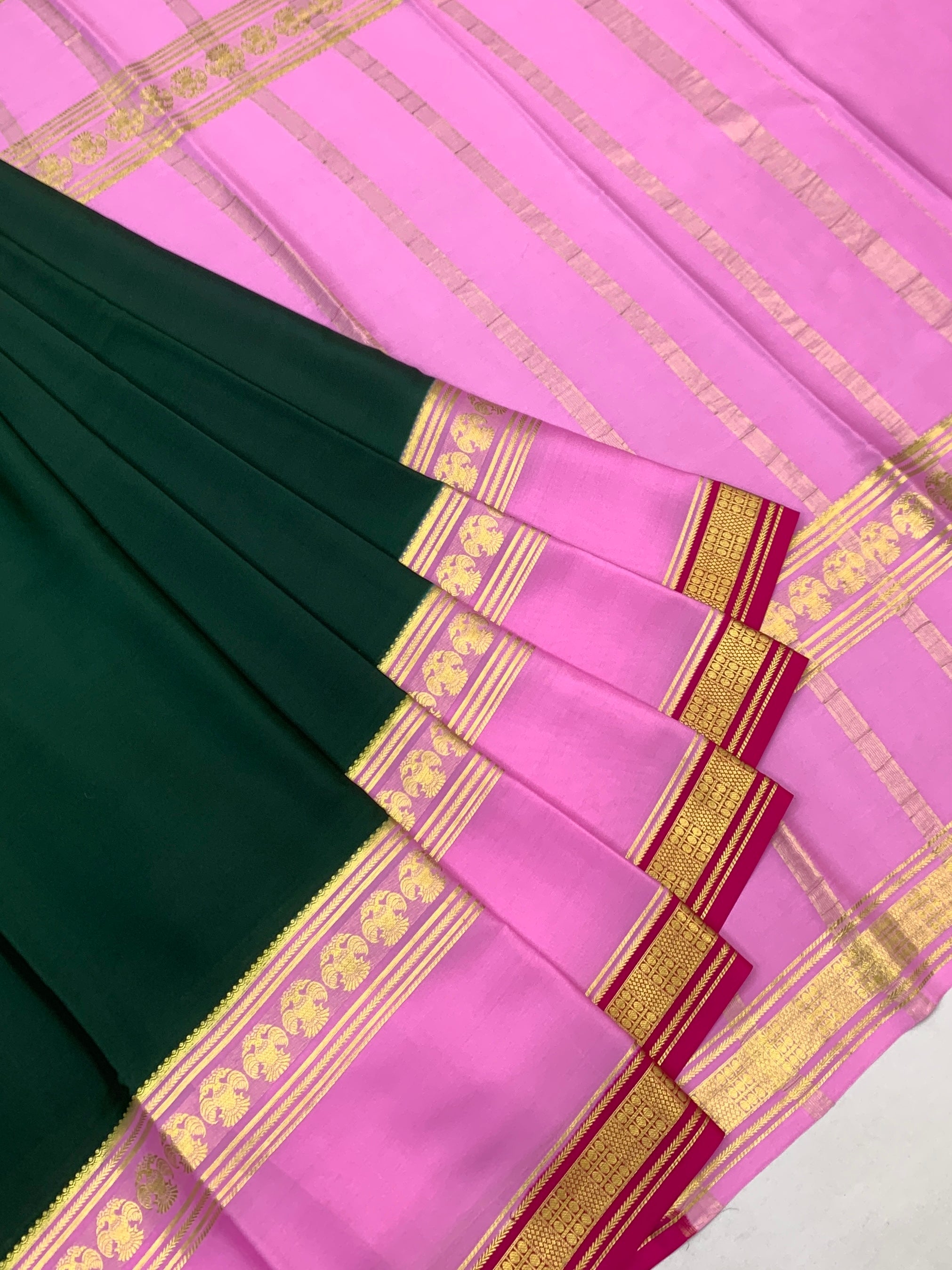 Classic Bottle Green & Orchid Pink Mysore Silk Saree