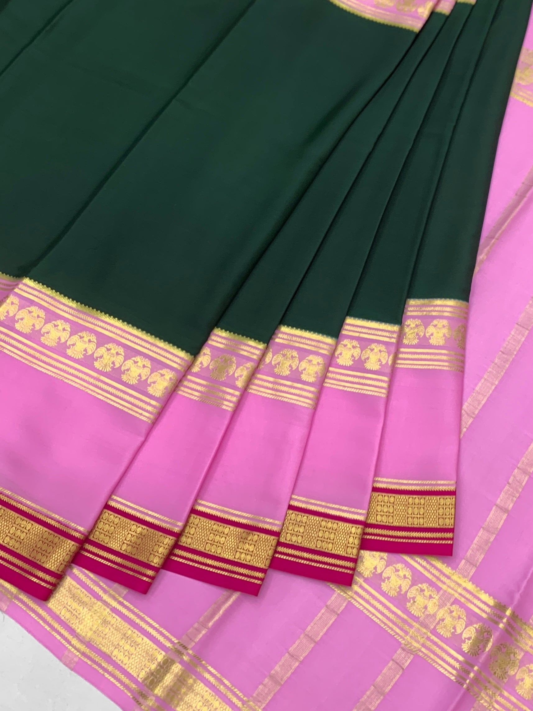 Classic Bottle Green & Orchid Pink Mysore Silk Saree