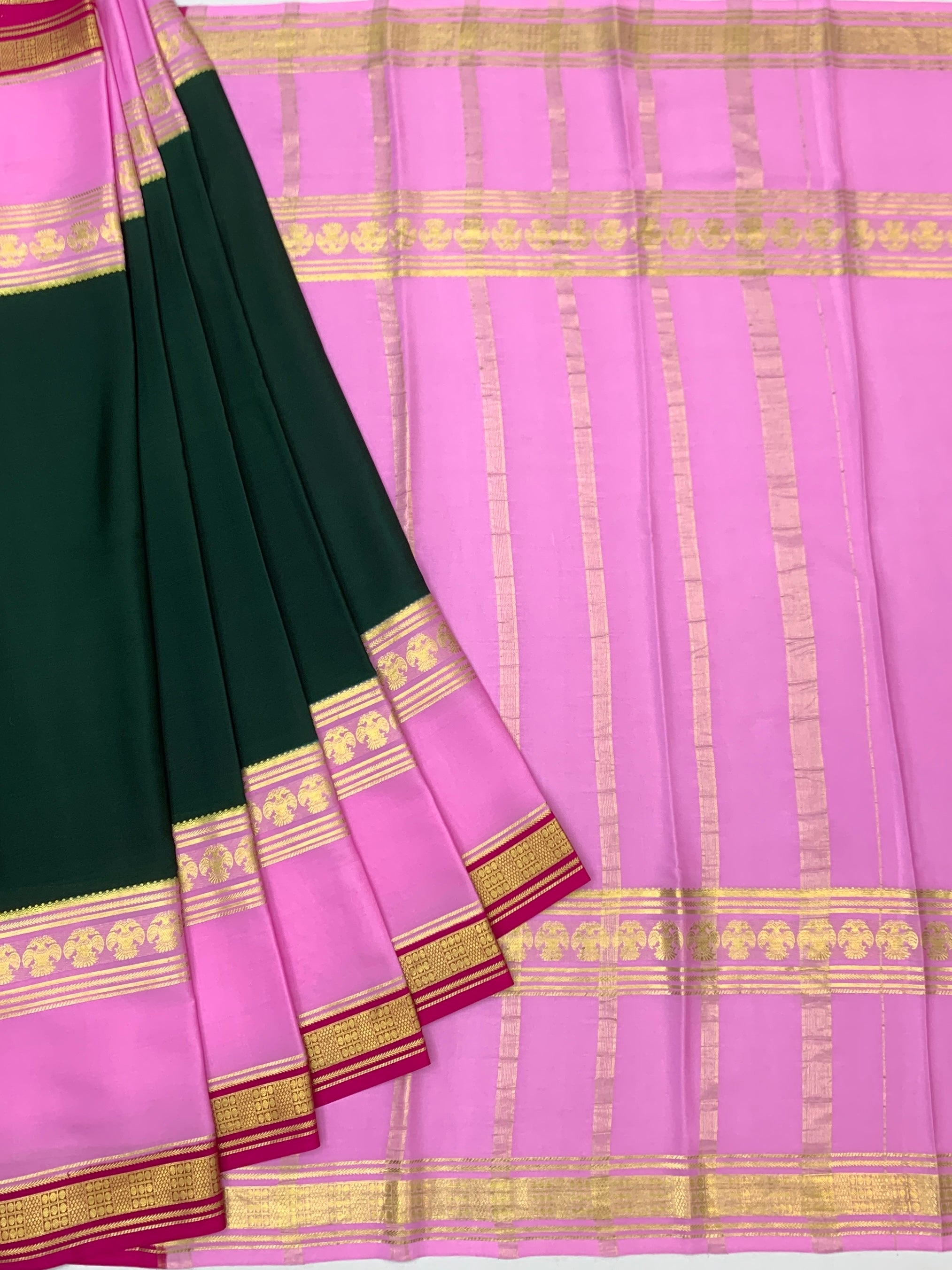 Classic Bottle Green & Orchid Pink Mysore Silk Saree