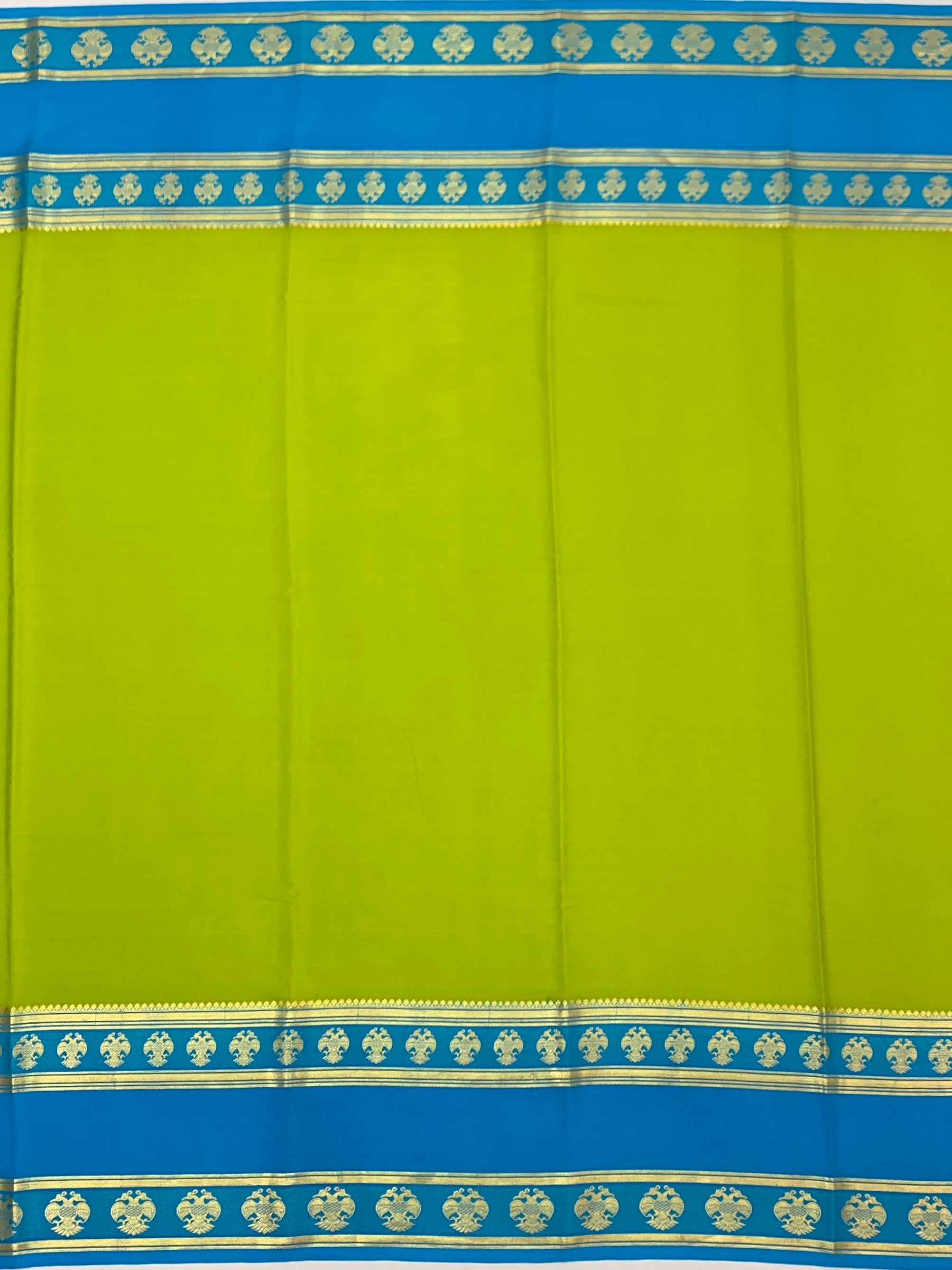 Royal Finesse: Lime Green & Electric Blue Kanjivaram Mysore Silk Saree
