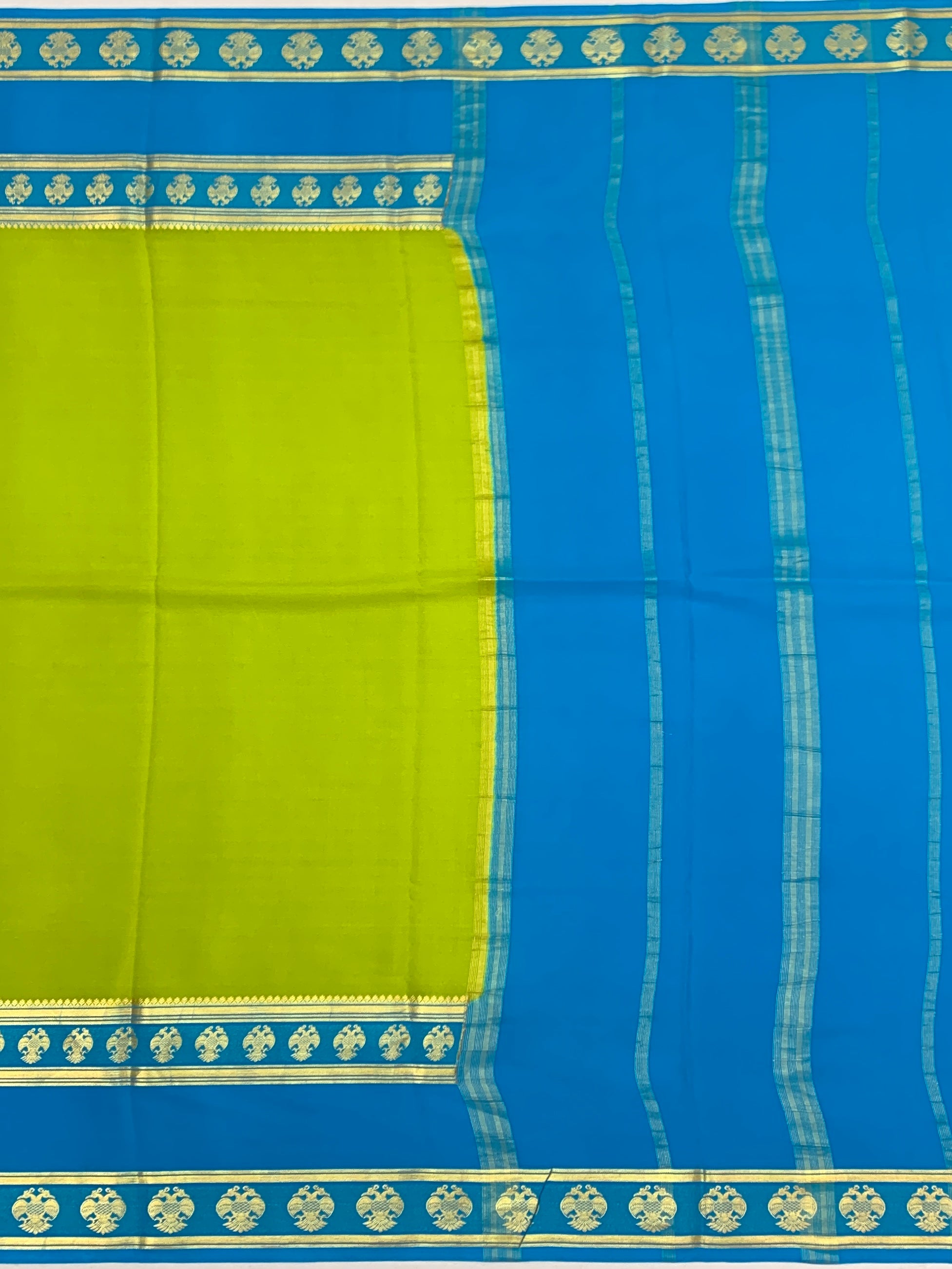 Royal Finesse: Lime Green & Electric Blue Kanjivaram Mysore Silk Saree