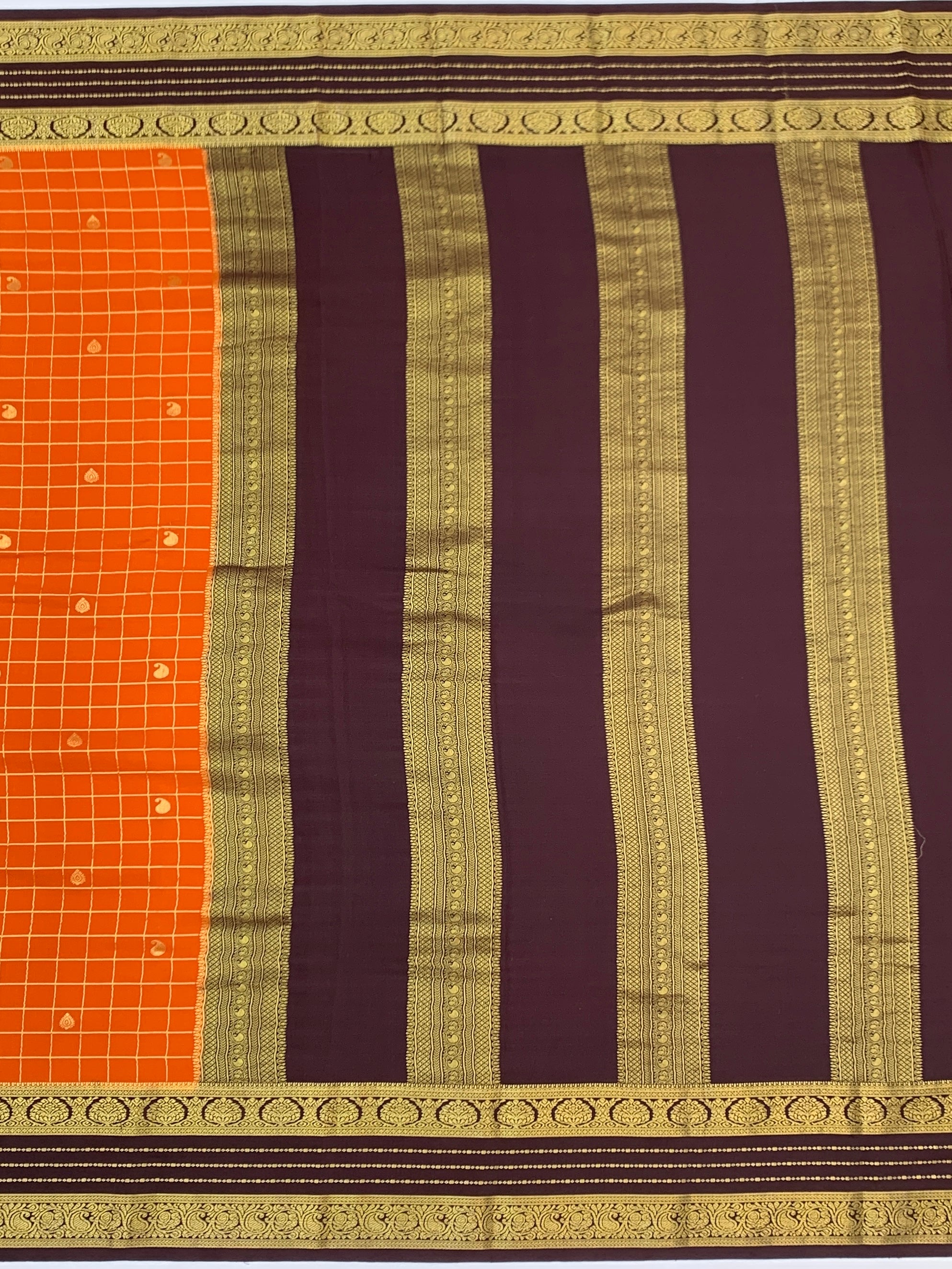 Classic Mysore Silk Saree – Sunset Orange